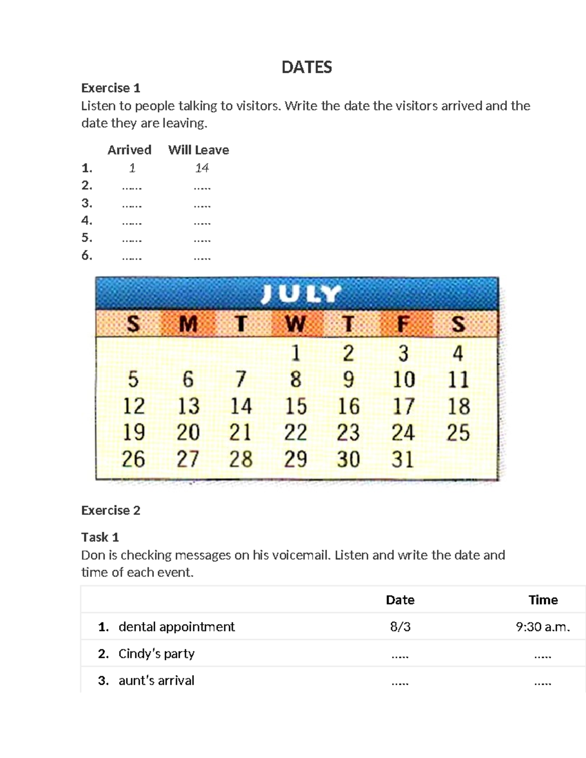 Listening Exercise on Dates and Times in Conversations - Studocu