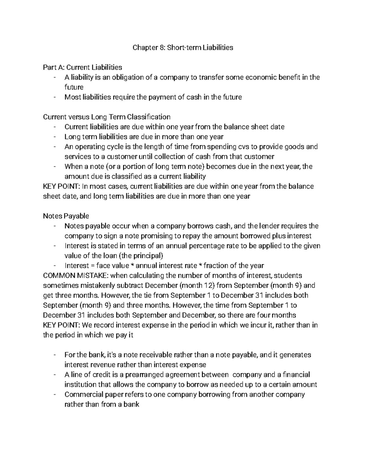 Chapter 8: Current Liabilities Overview and Analysis - Studocu