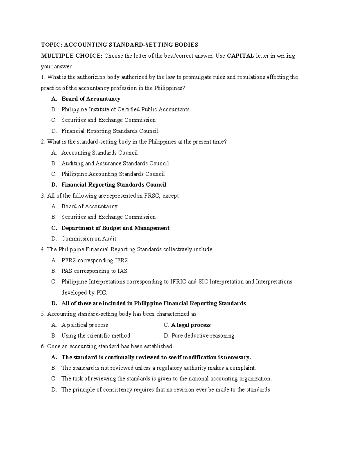 Quiz 1 Answers - Lecture on Accounting Standard-Setting Bodies - Studocu