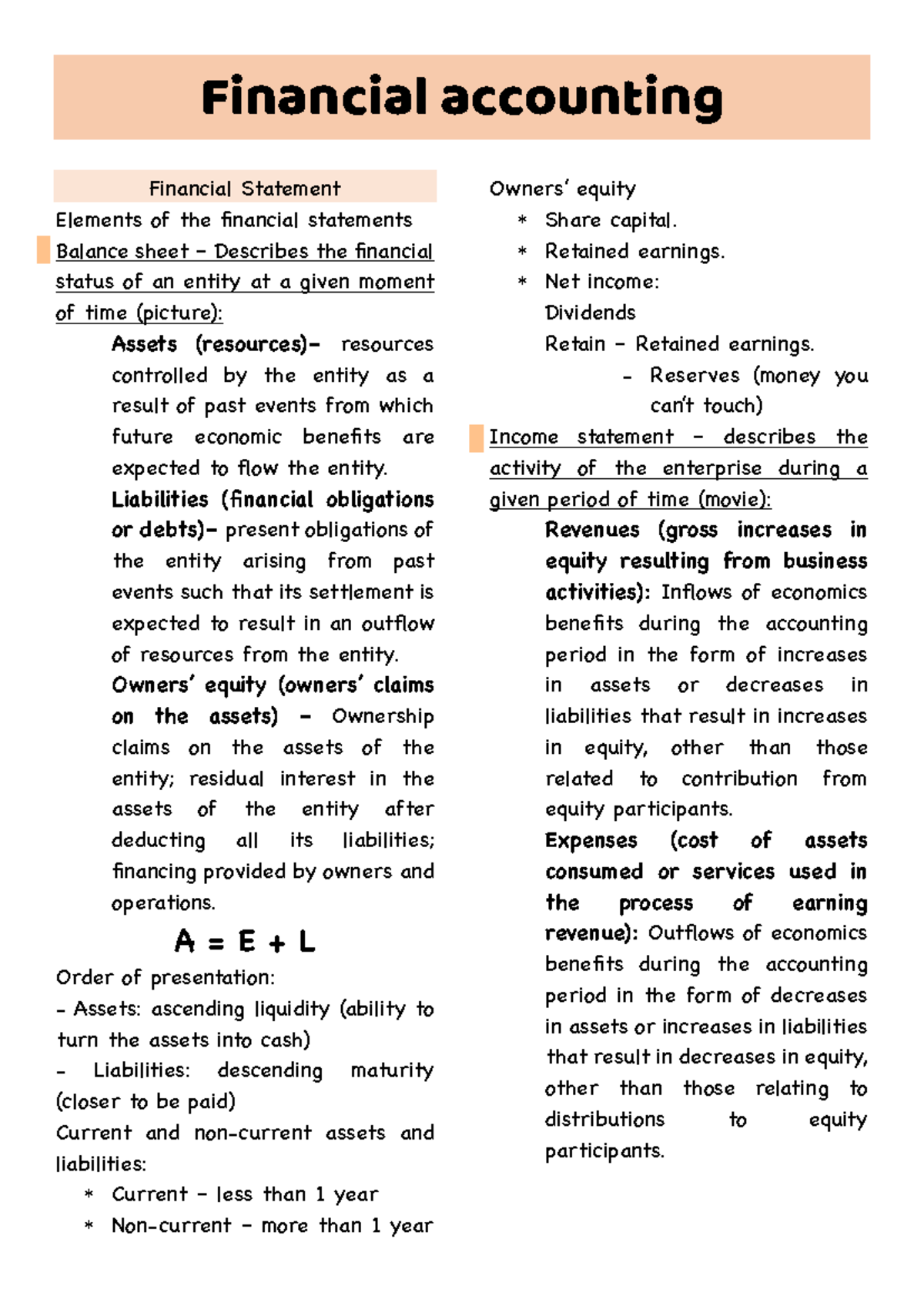 Financial Accounting Notes: Key Concepts and Statements Explained - Studocu