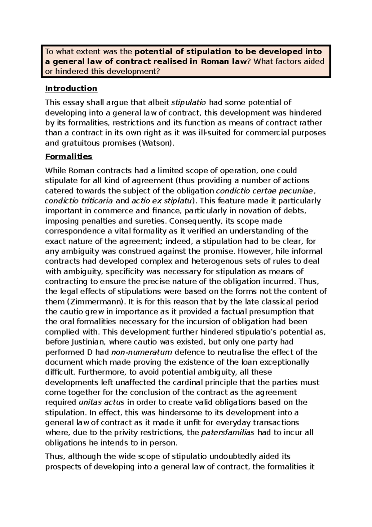 The Development of Stipulatio in Roman Law: A Contractual Analysis ...