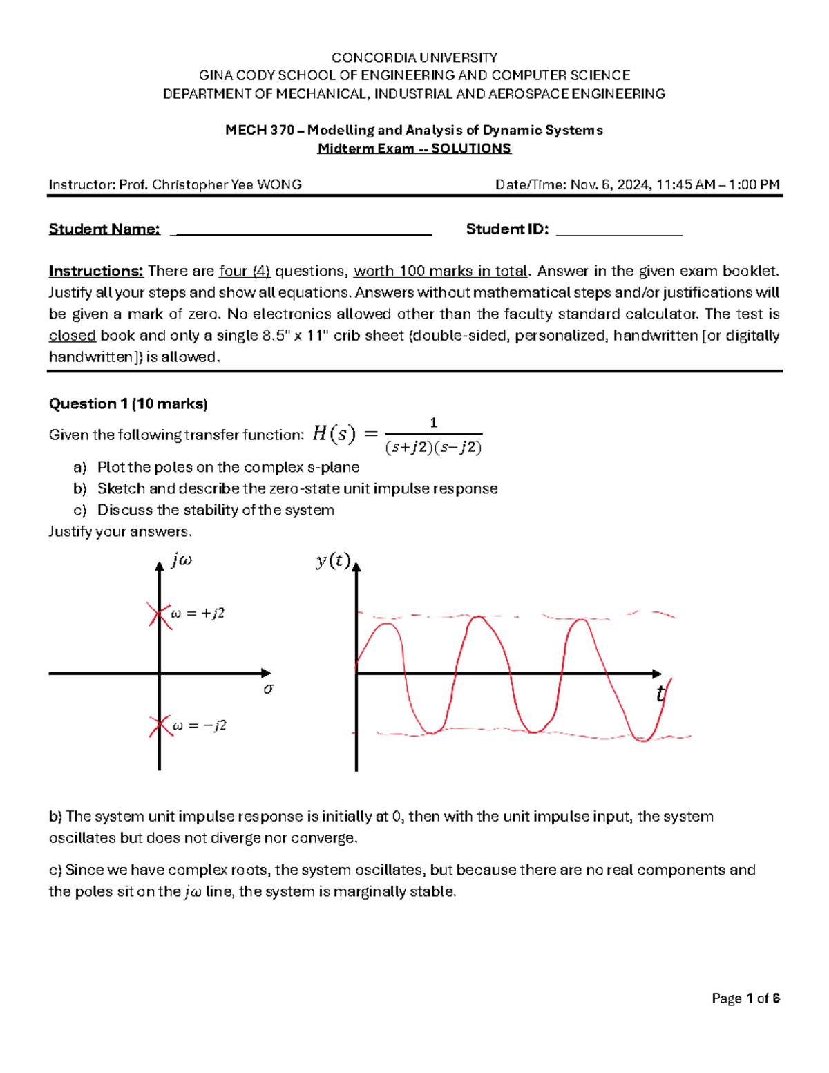 MECH370 Midterm Fall2024 Exam Solutions and Justifications - Studocu