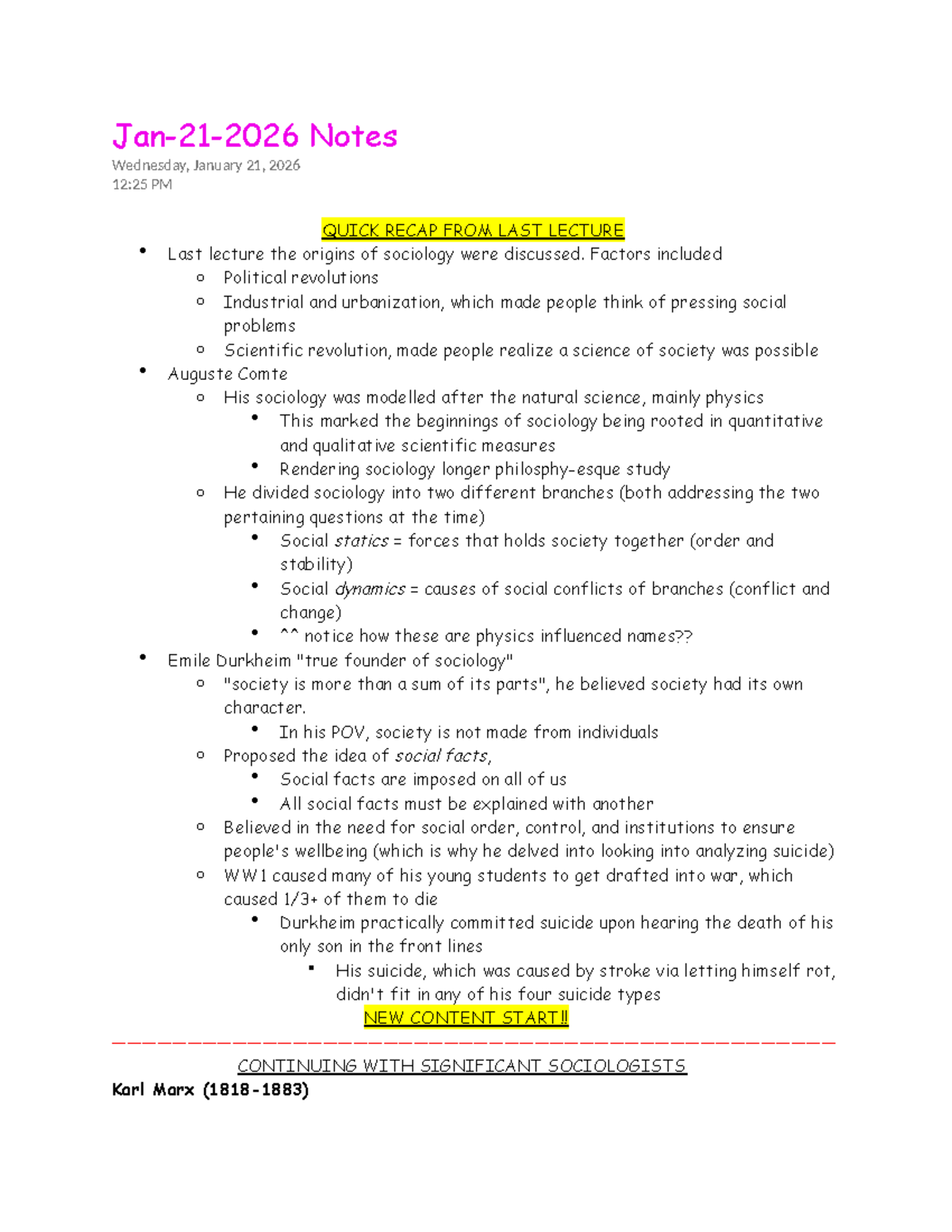 SOC 1101 Lecture Notes: Origins of Sociology - Jan 21, 2026 - Studocu