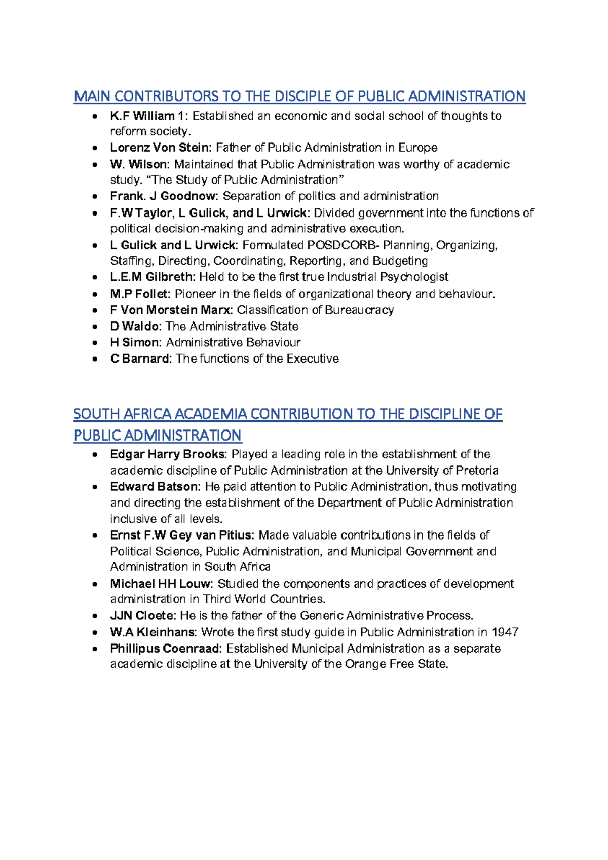 PA Contributors to Public Administration - Key Notes and Insights - Studocu