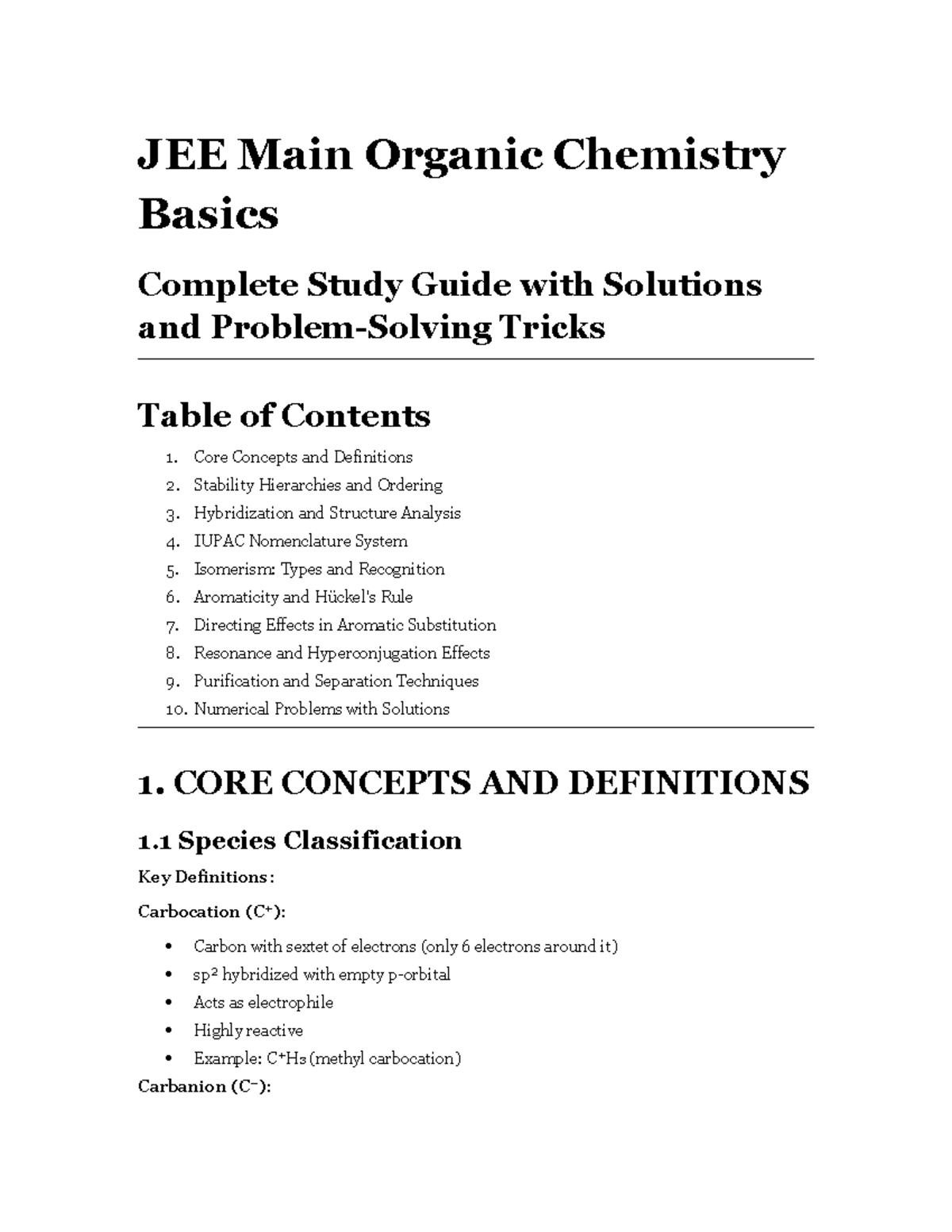 JEE Main Organic Chemistry Basics: Comprehensive Study Guide - Studocu