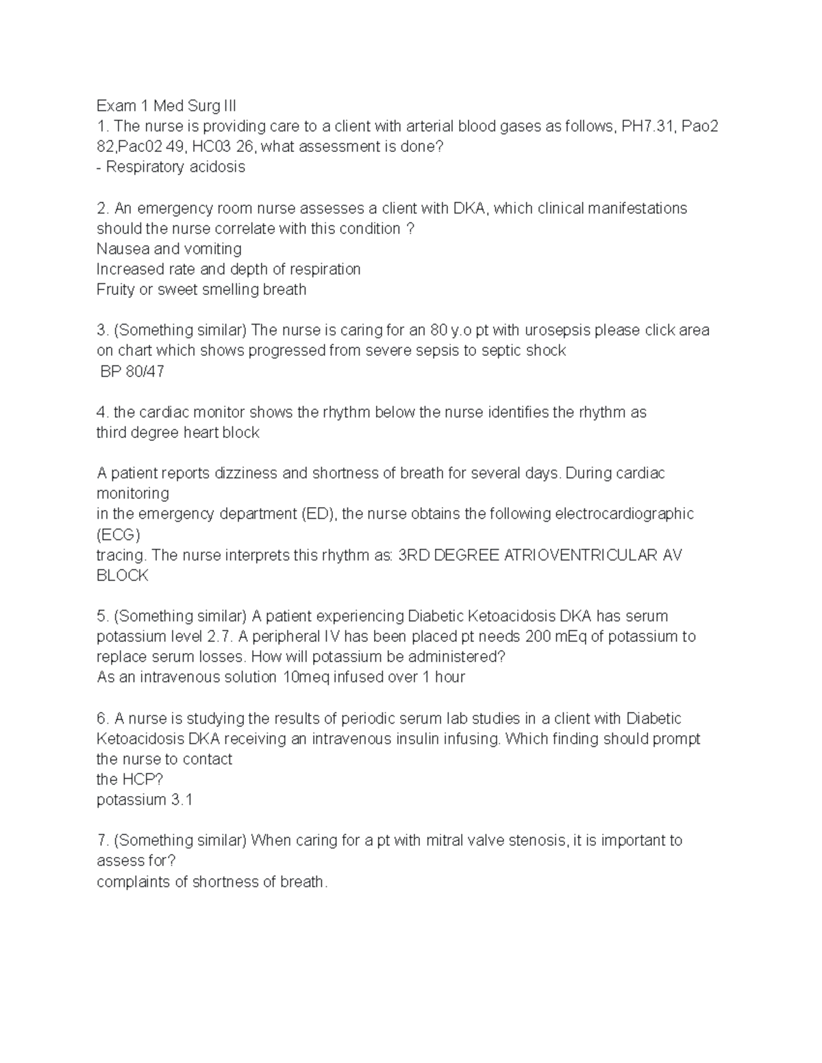 Med Surg III Exam 1 Study Questions and Key Concepts - Studocu