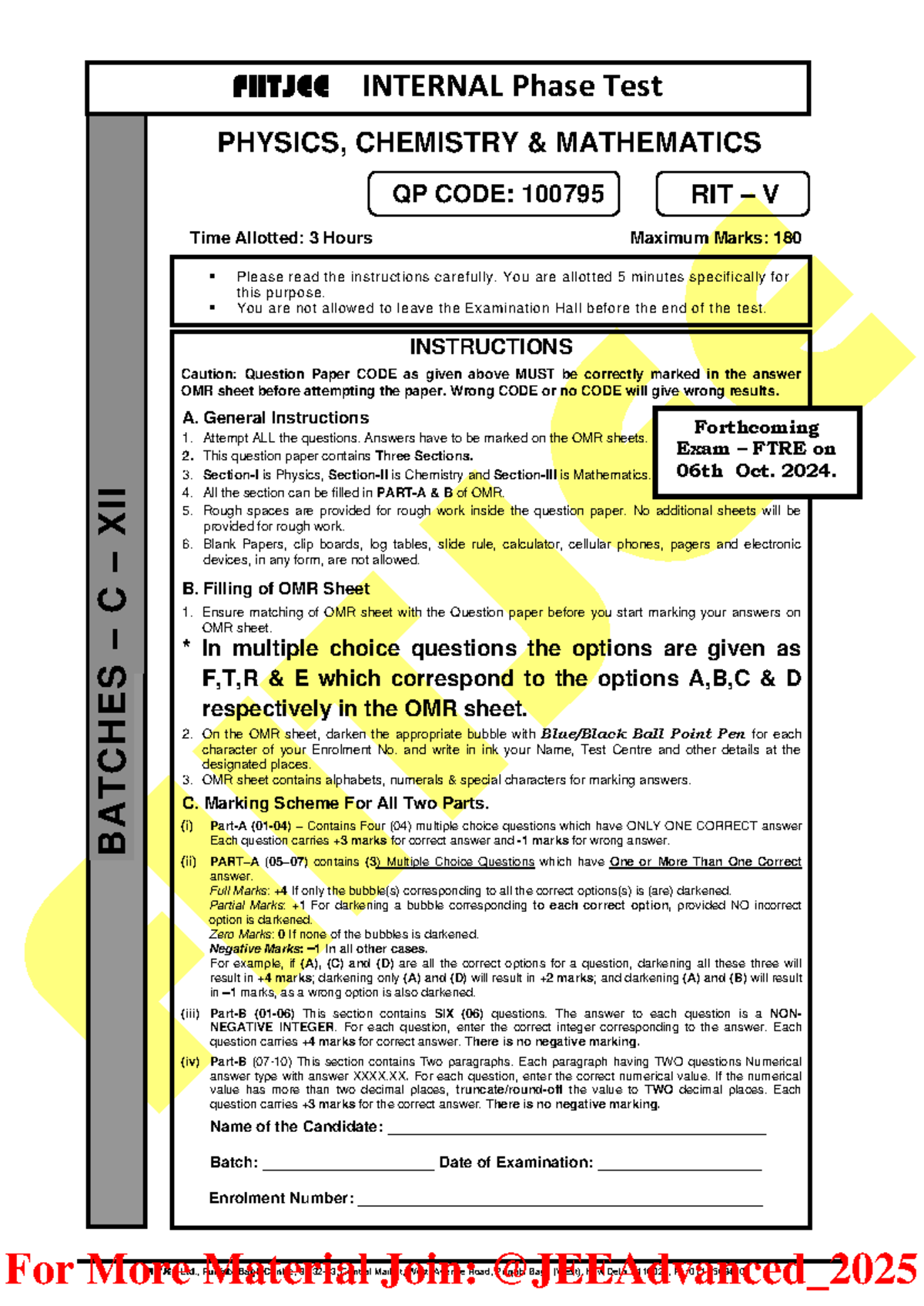 JEE Mains Exam Sample Paper - Physics, Chemistry & Mathematics Concepts ...