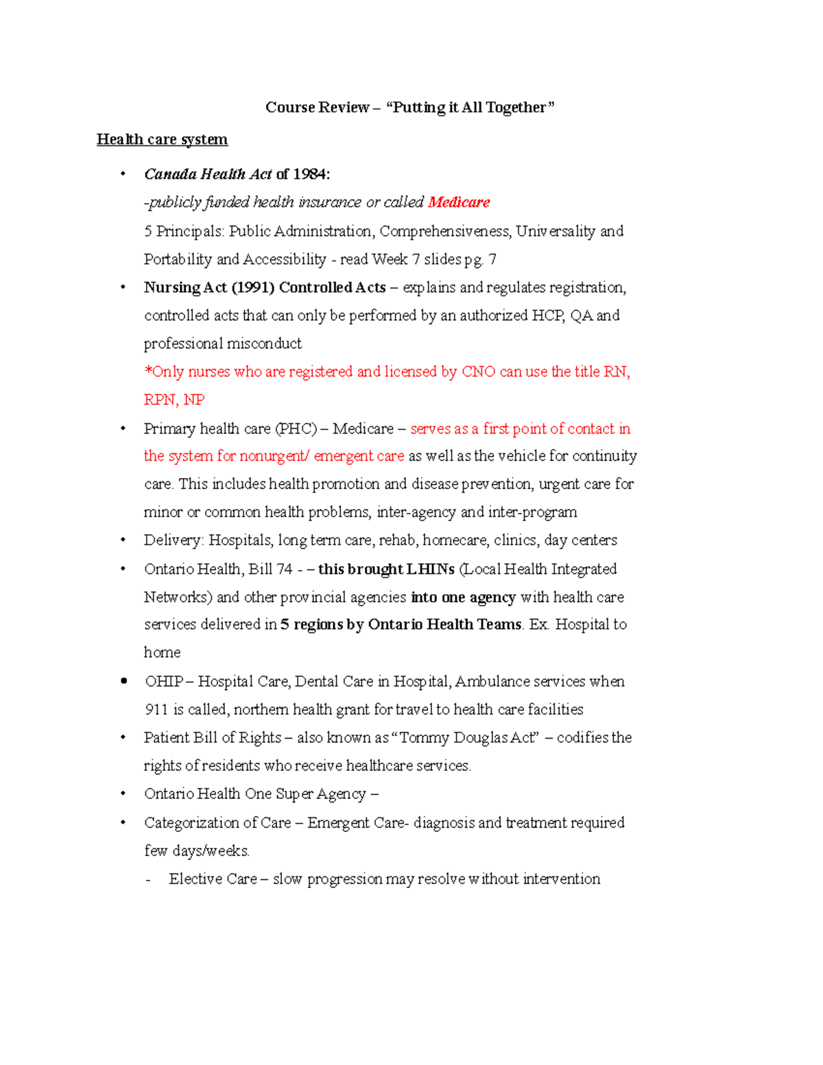 Course Review - PNR Final Exam: Canadian Health Care System Insights ...