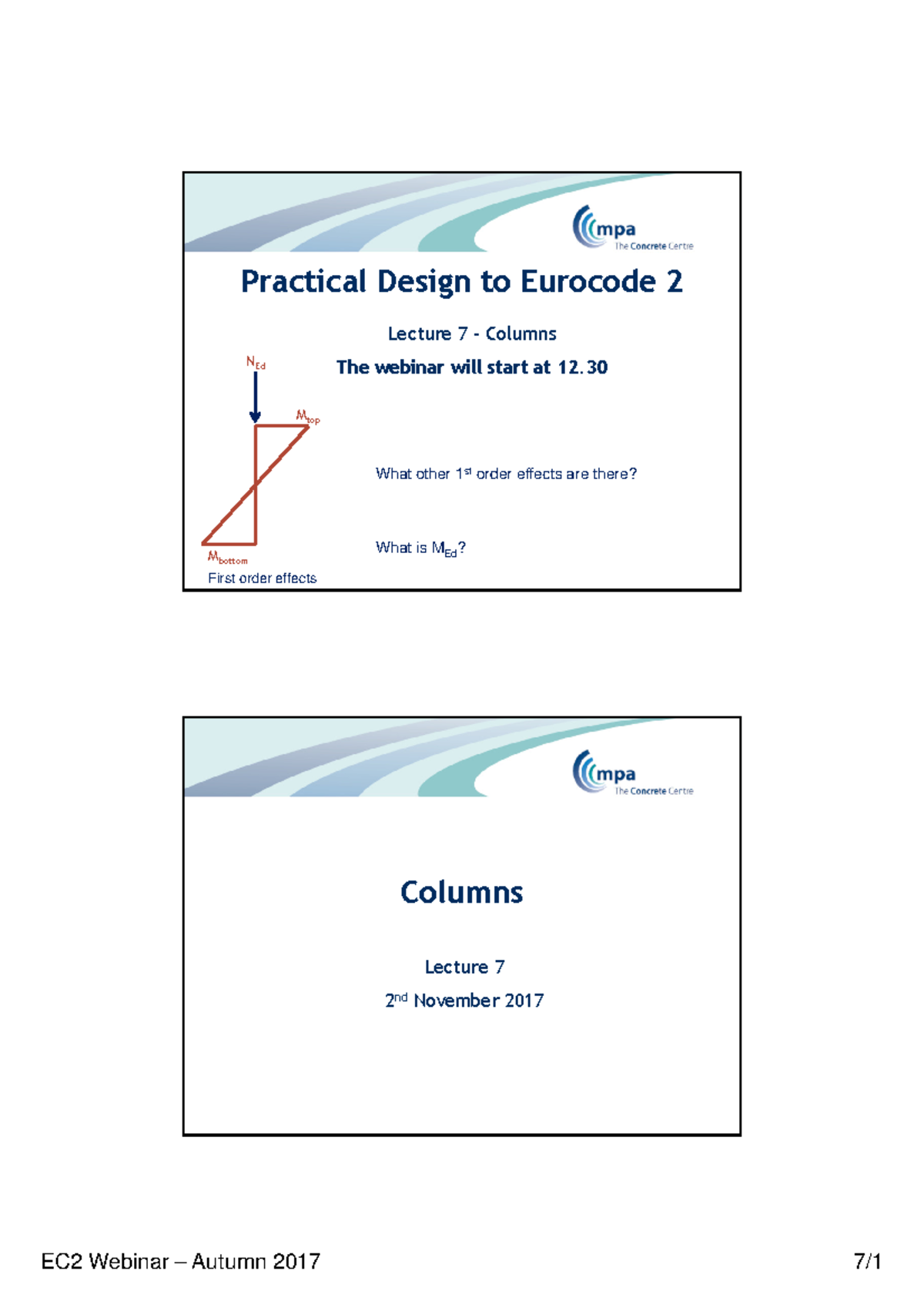 Lecture 7: Column Design and First Order Effects (EC2) - Studocu