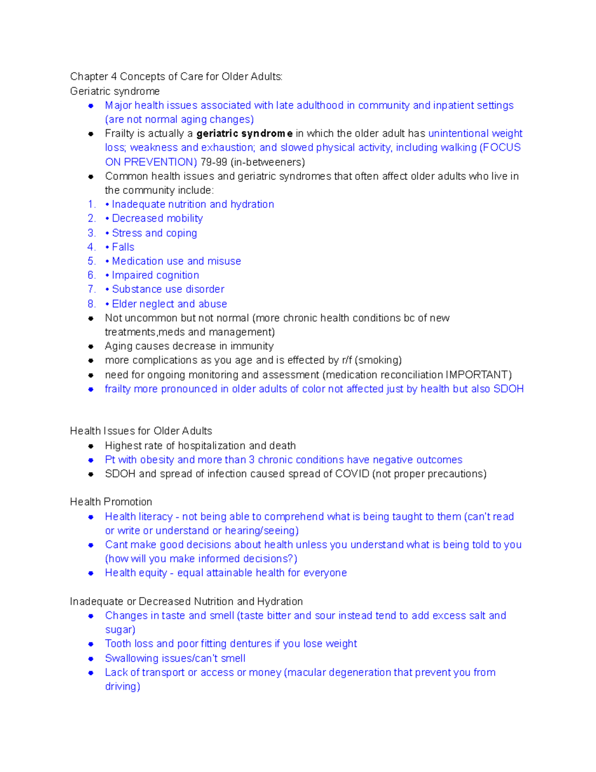 MED SURG EXAM 1 BOOK - Study guide exam 1 - Chapter 4 Concepts of Care ...