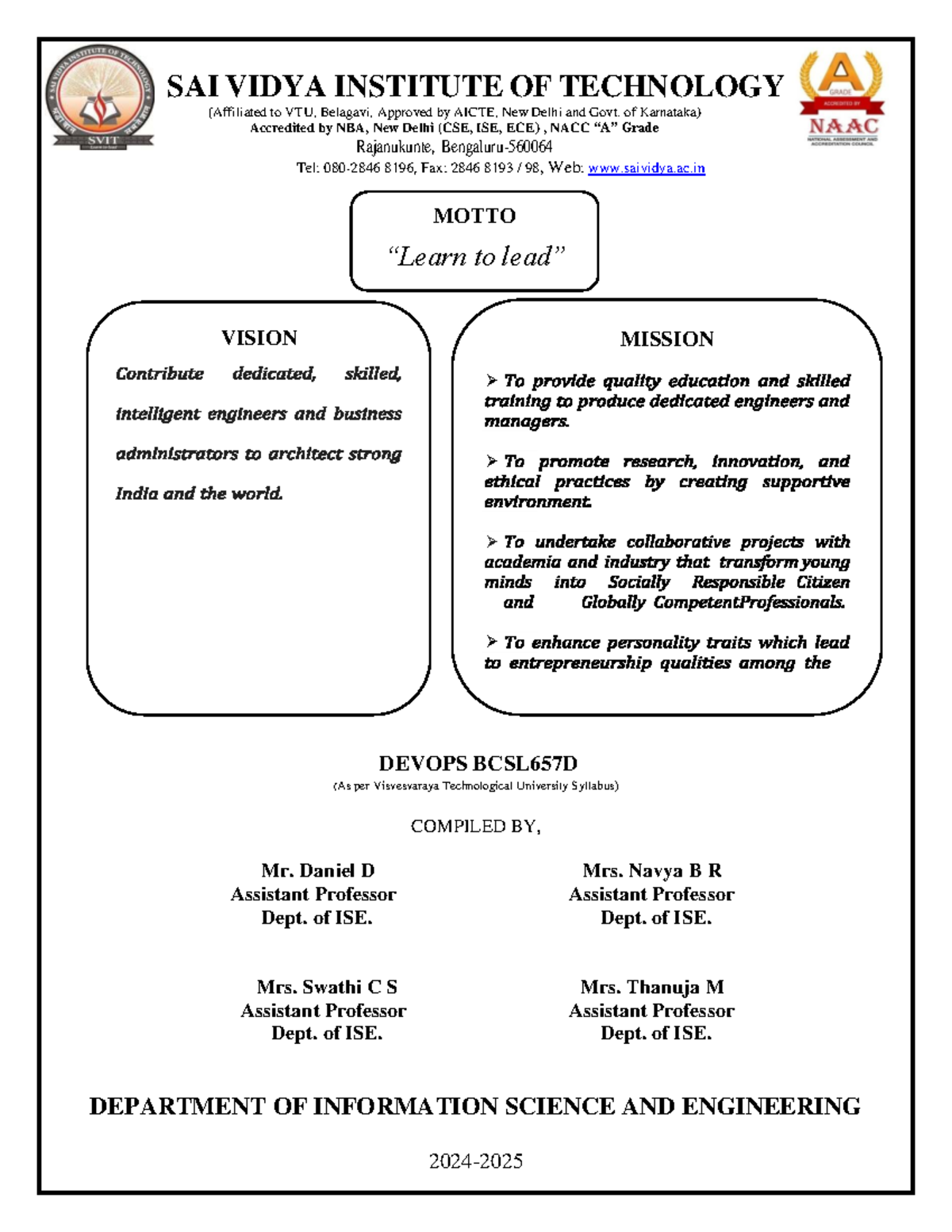 DevOps Manual for BCSL657D - Final Exam Preparation 2025 - Studocu