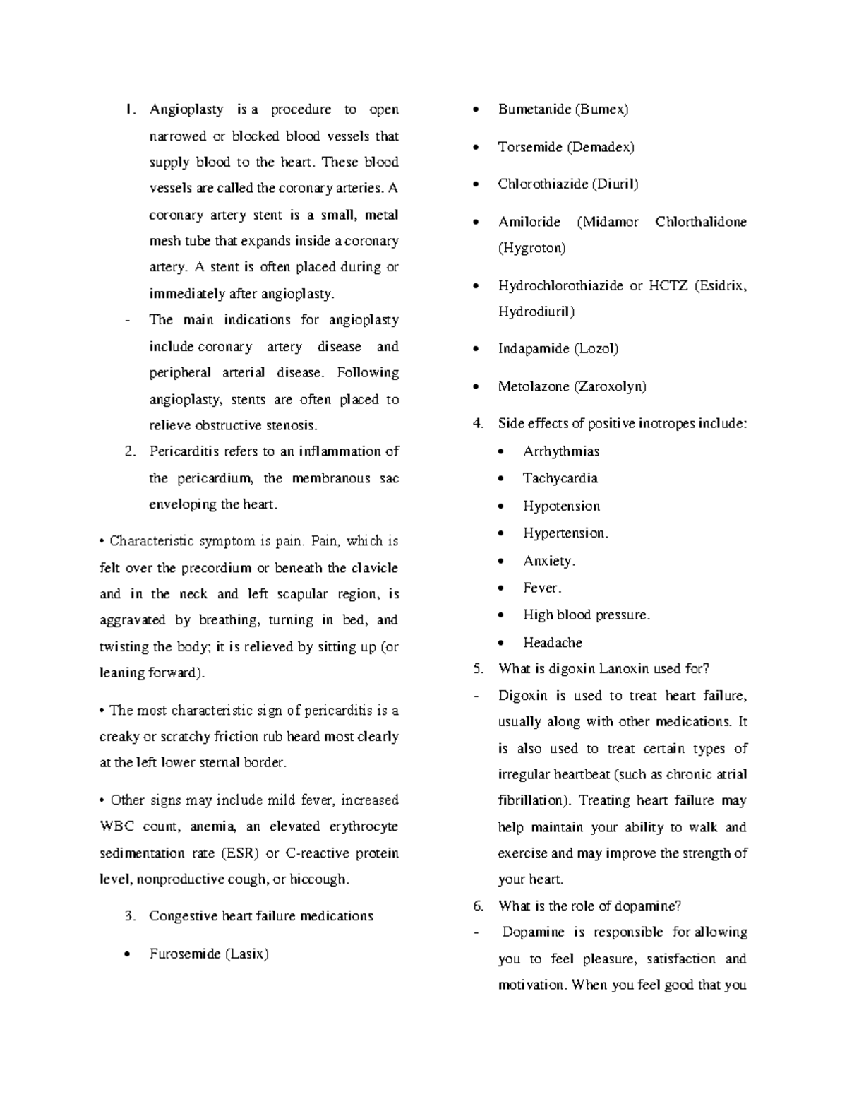 Med Surg Cheat Sheet: Key Concepts in Cardiovascular Medications - Studocu