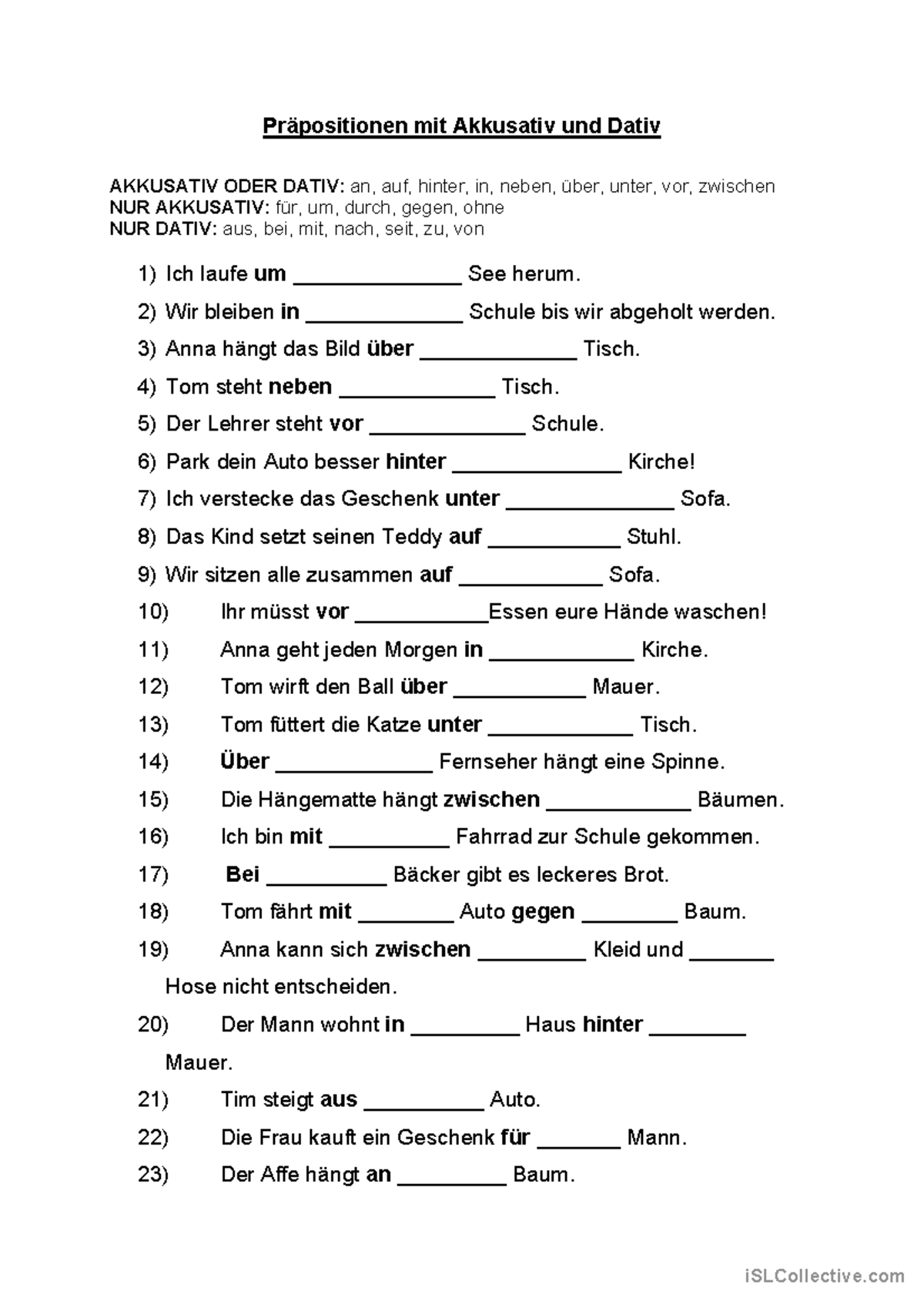 Präpositionen mit Akkusativ und Dativ - Präpositionen mit Akkusativ und ...