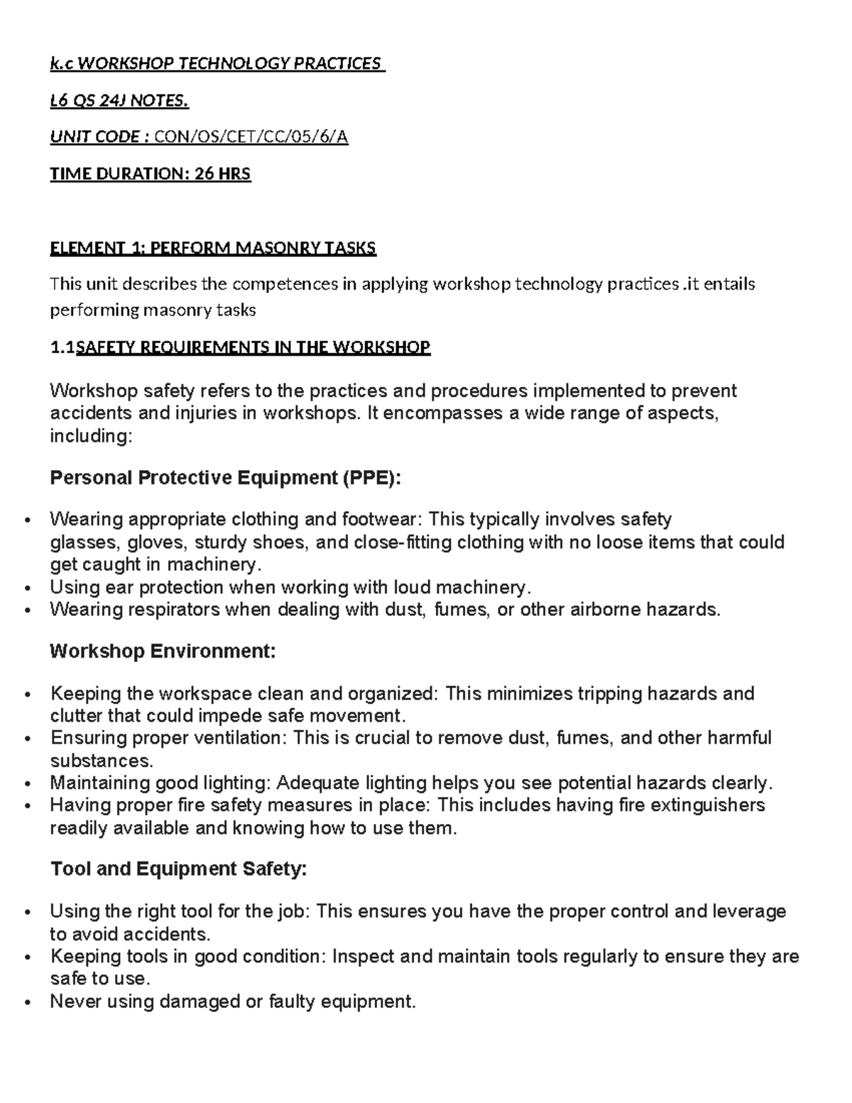 Workshop Technology Practices L6 CEN 24J: Masonry & Carpentry Notes ...
