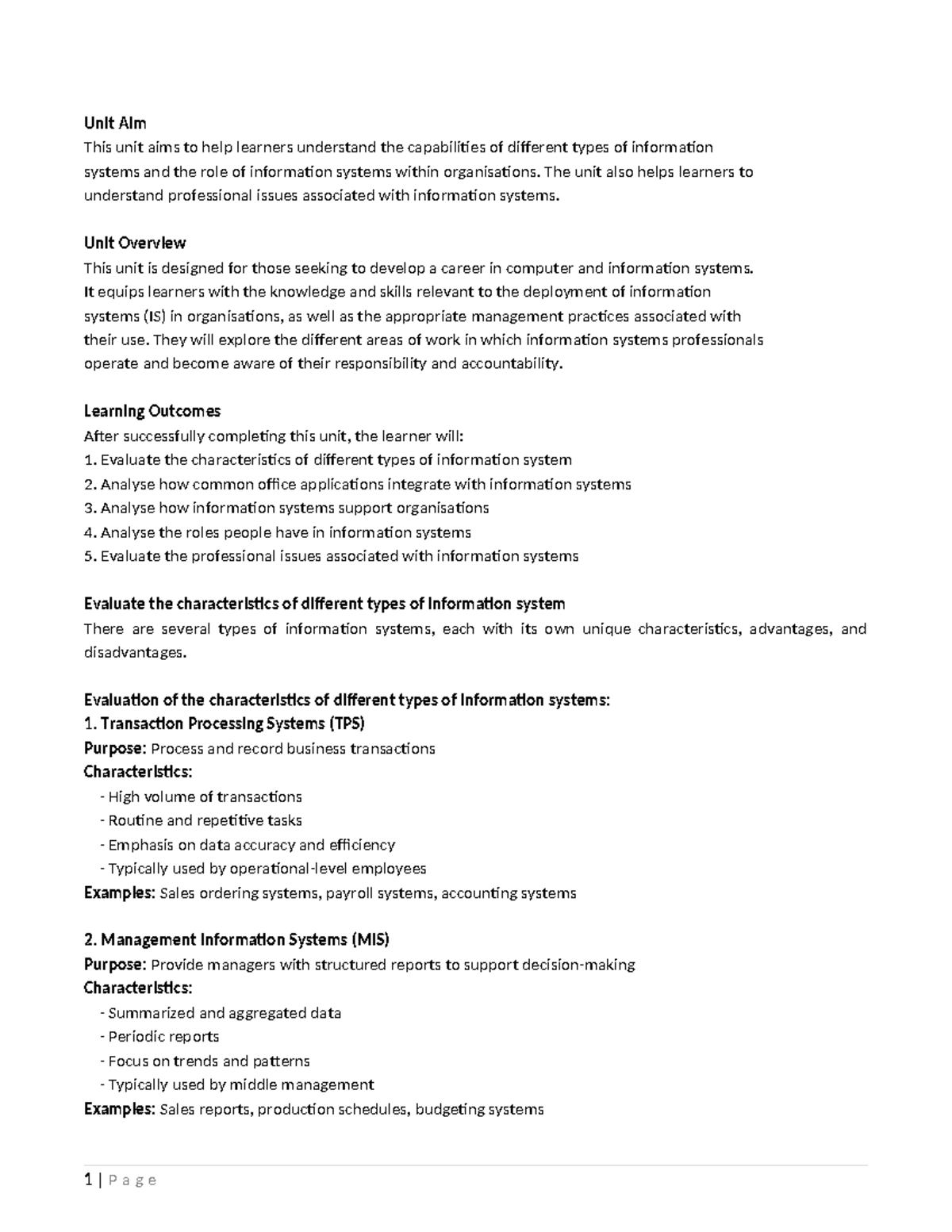 CIS101: Understanding Information Systems and Their Organizational ...