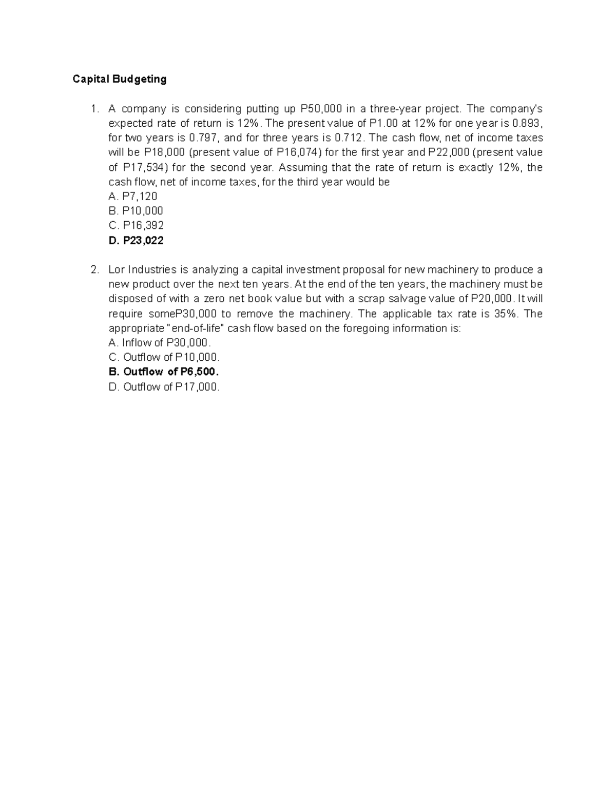 CapBud: Capital Budgeting Analysis and Cash Flow Scenarios - Studocu