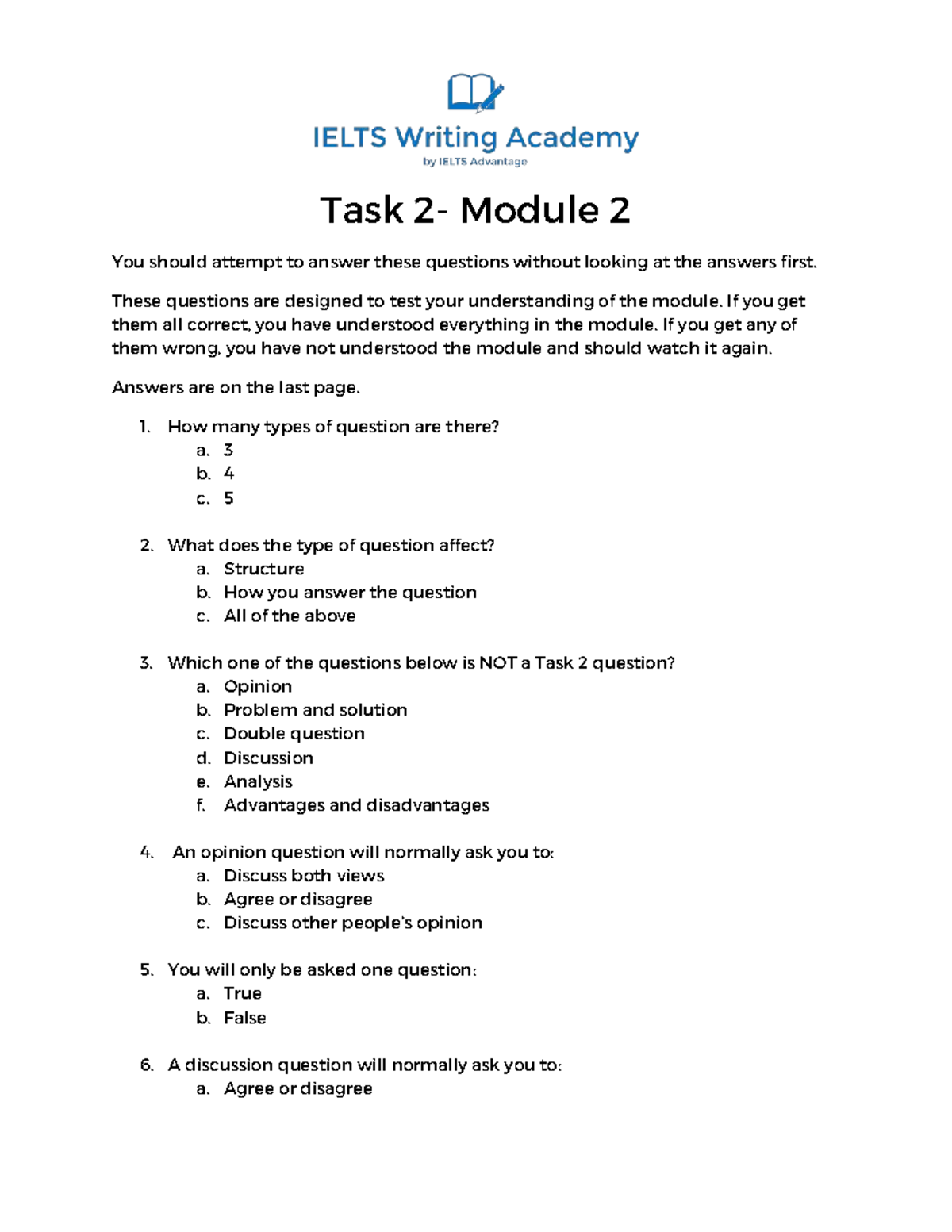 Task 2 Module 2 - Understanding Question Types and Analysis - Studocu