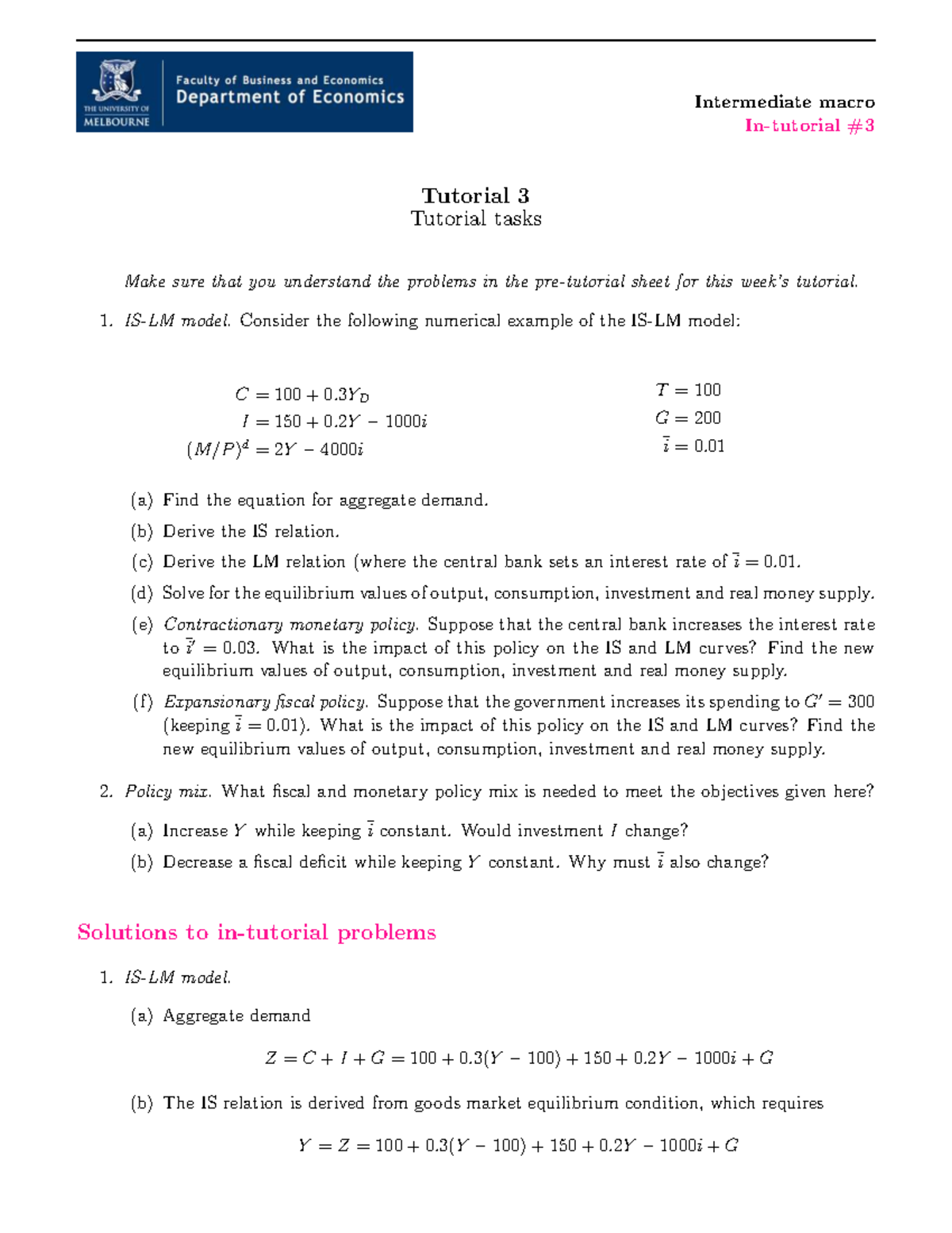 Intermediate Macro (ECON 301) Tutorial 3 Solutions and Tasks - Studocu