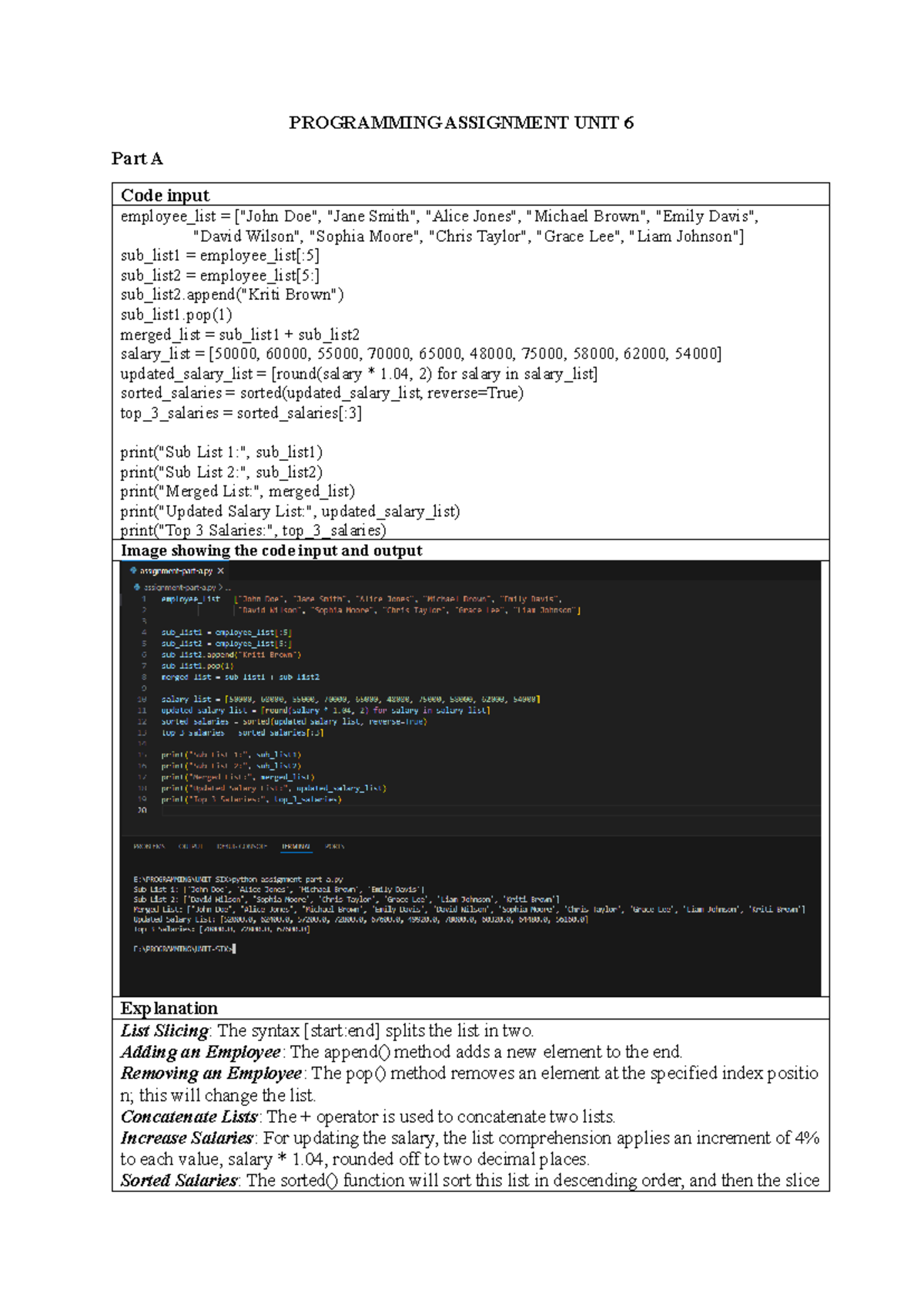 fundamentals of programming - PROGRAMMING ASSIGNMENT UNIT 6 Part A Code ...