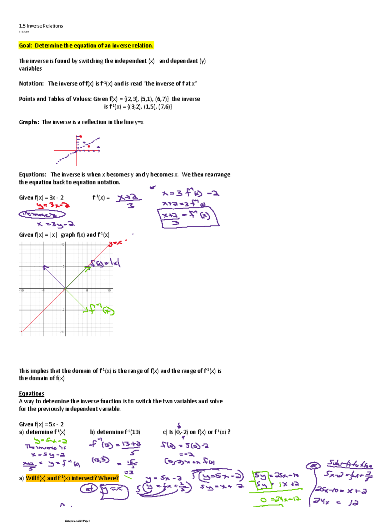 Inverse Relations and Functions: Lesson Notes - Studocu