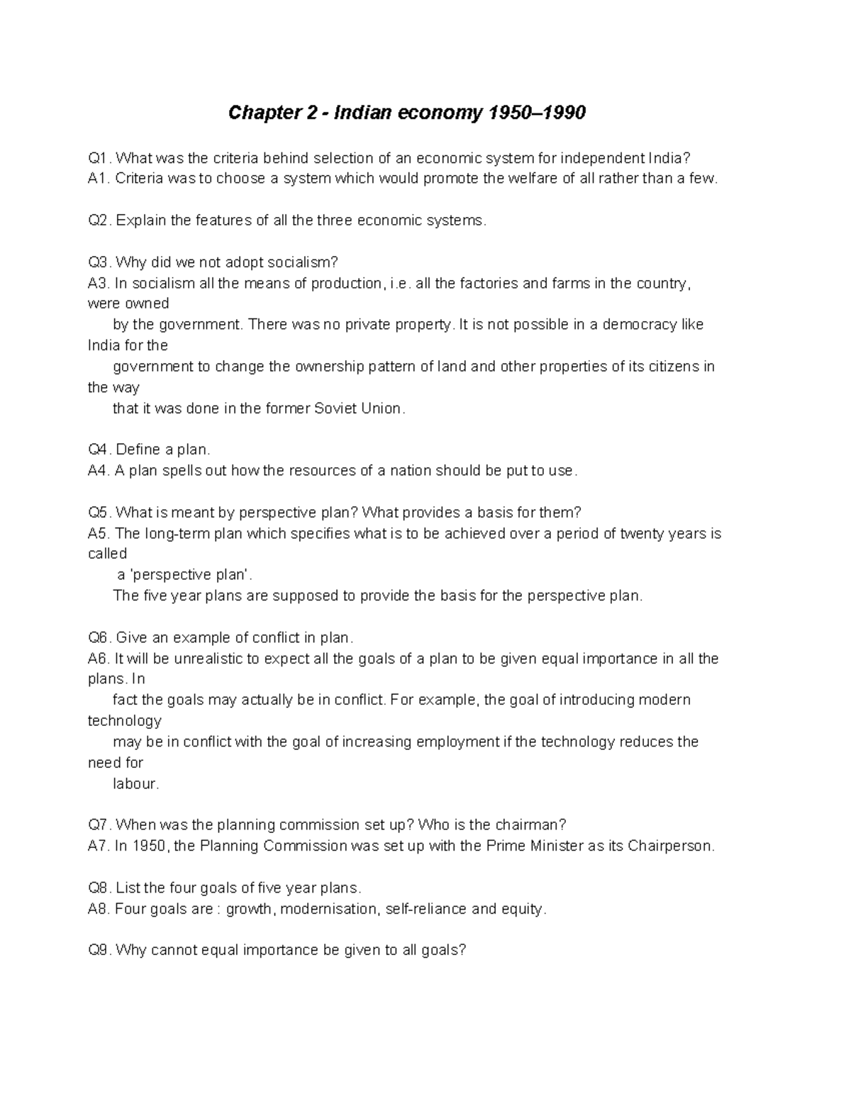 2 IED - Chapter 2 Notes on Indian Economy (1950-Present) - Studocu