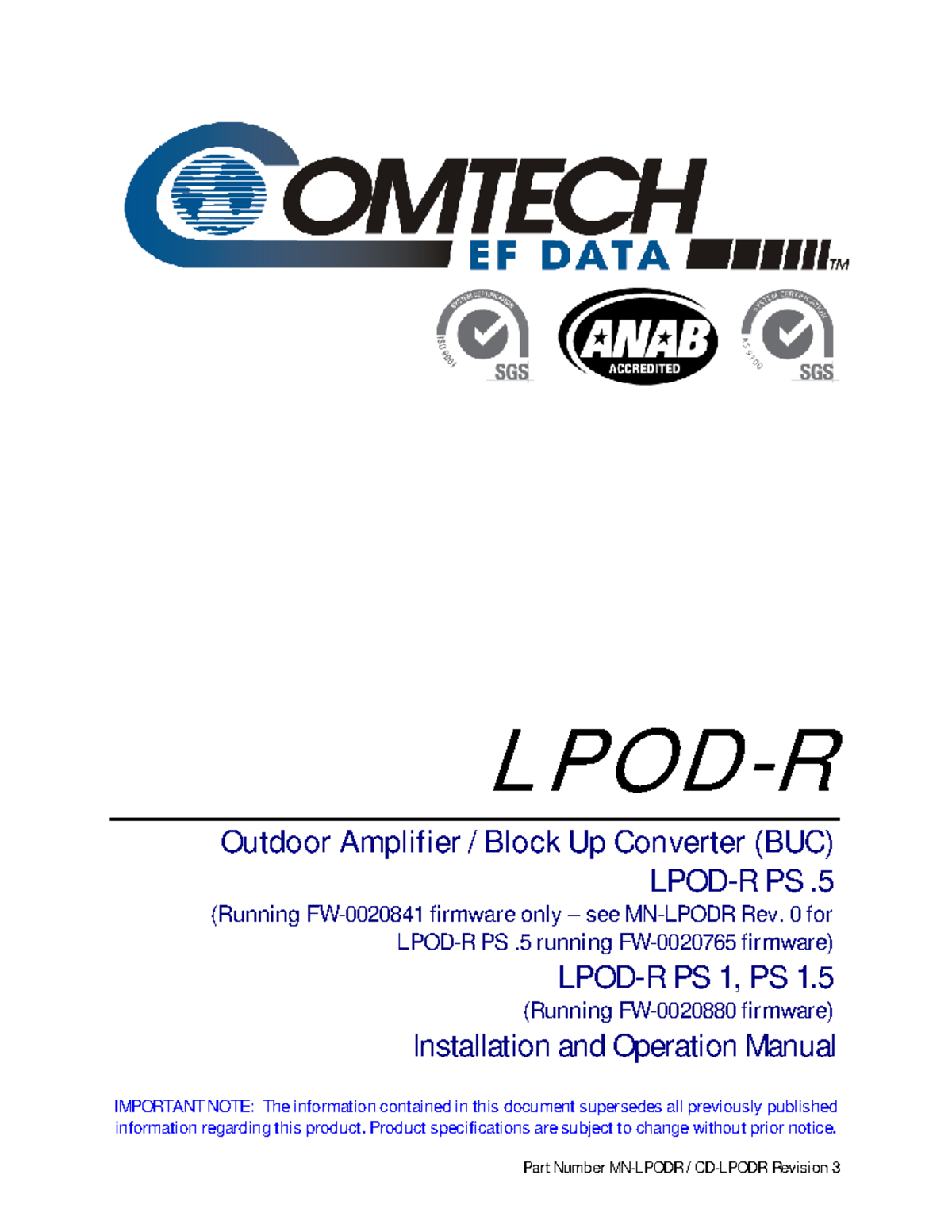 LPOD-R Outdoor Amplifier & BUC Manual - MN-LPODR Revision 3 - Studocu