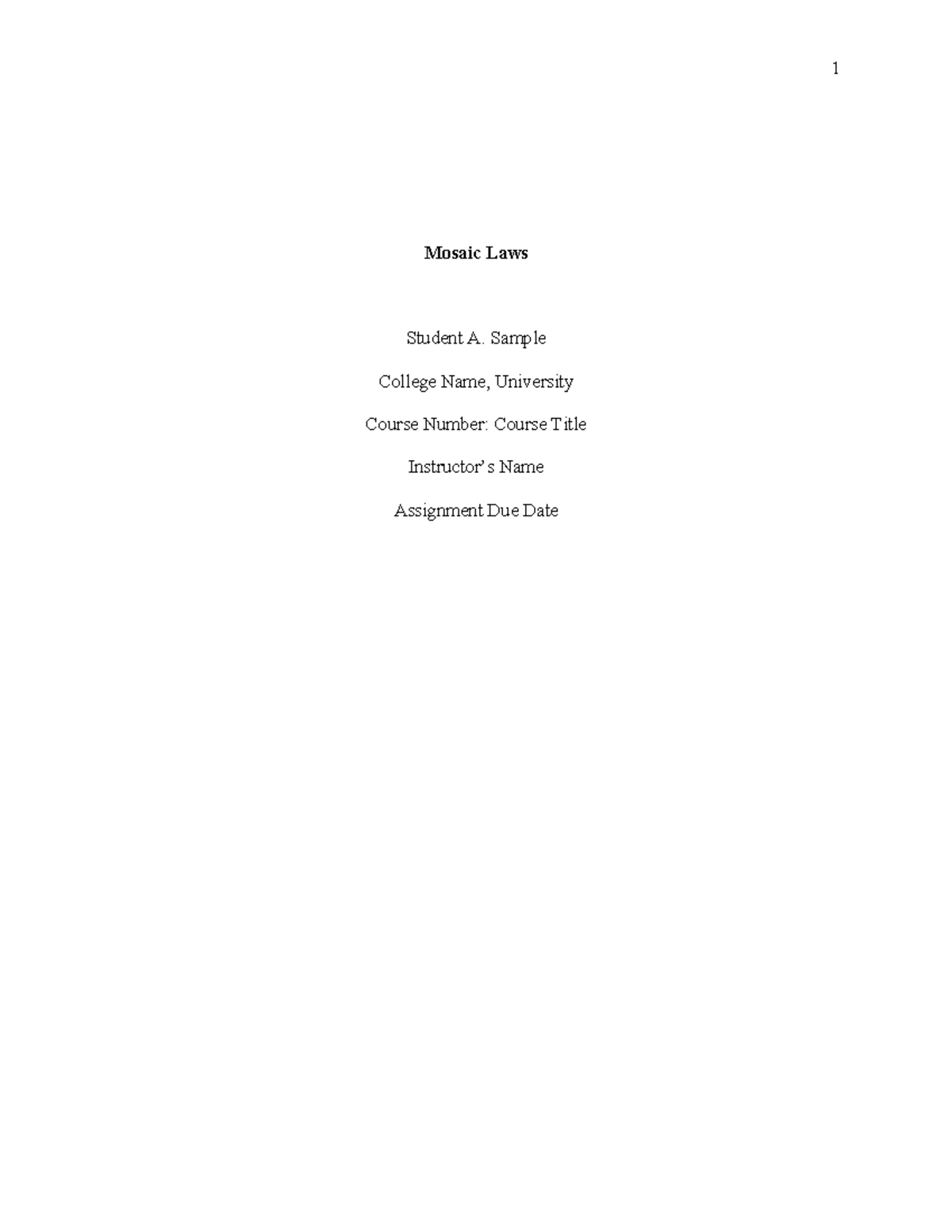 Mosaic Laws and Their Reflection in Modern U.S. Legal System - Studocu