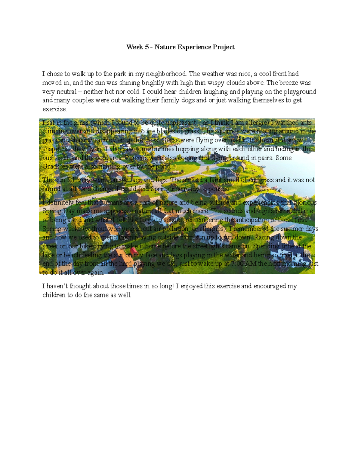 Week 5 - Nature Experience Project Reflection - Studocu