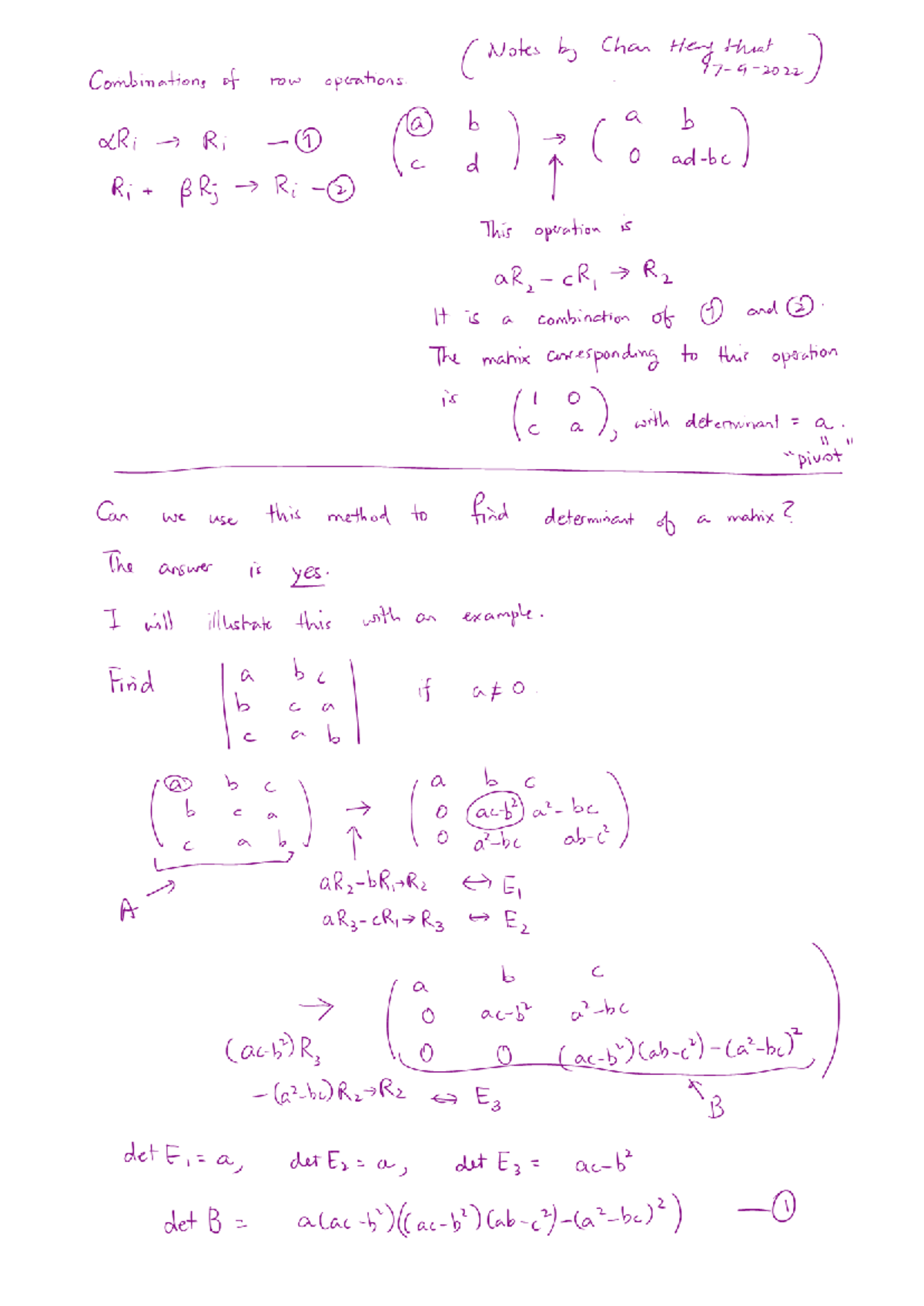 Determinant Part A my notes - MA2001 - Studocu