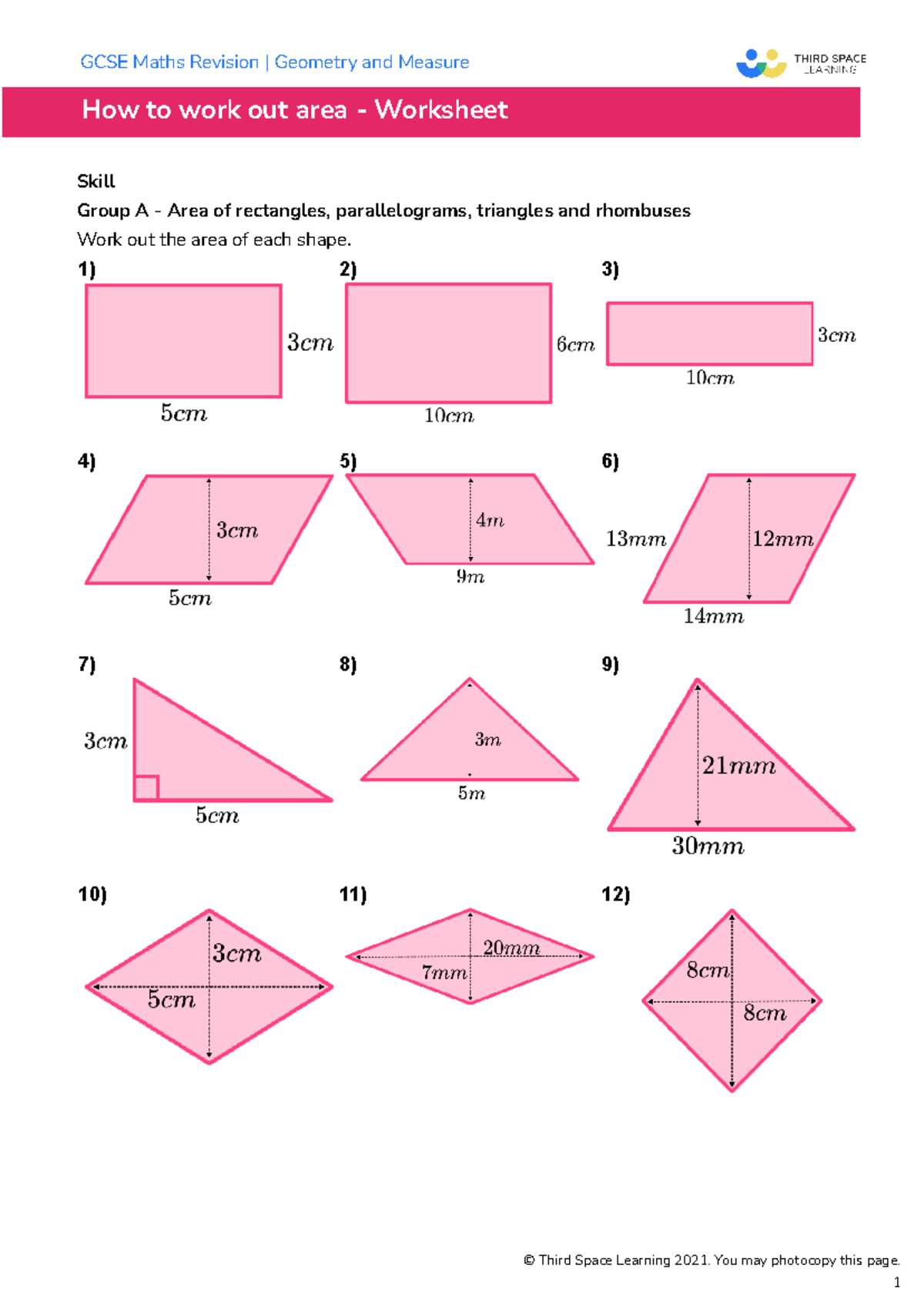 Third Space Learning How to Work Out Area GCSE Worksheet - How to work ...