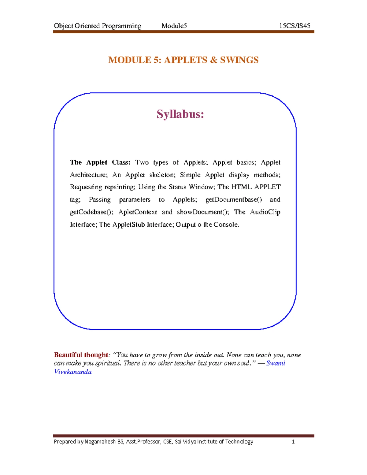 M2 - java notes - MODULE 2: INTRODUCTION TO JAVA Beautiful thought ...