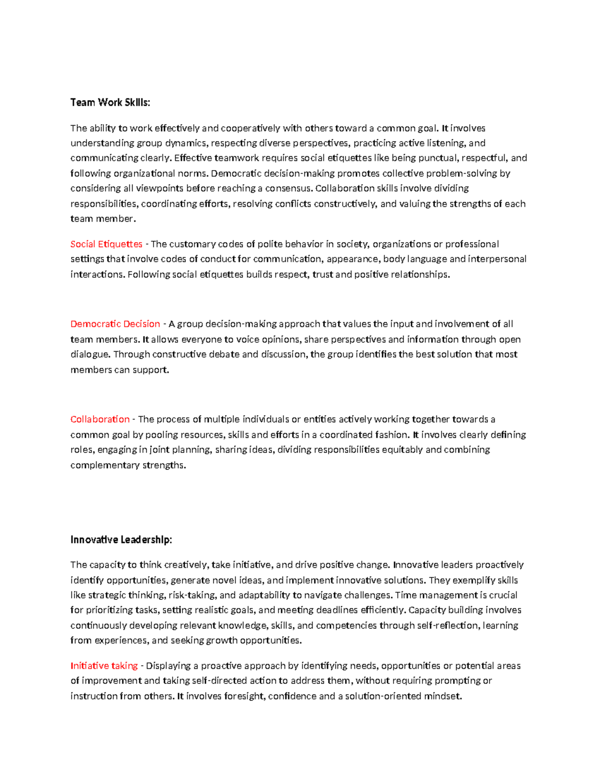 LSE - Notes on Teamwork and Innovative Leadership Skills - Studocu