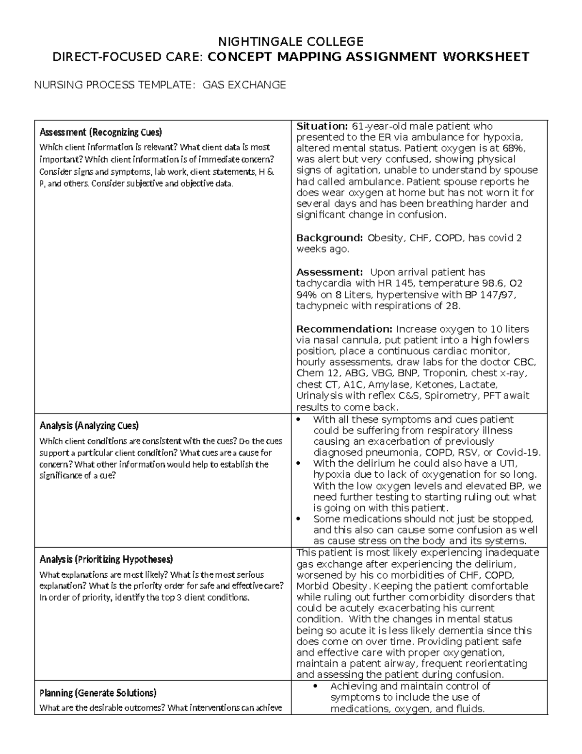 Gas Exchange Concept Map for Direct-Focused Care (NUR 100) - Studocu