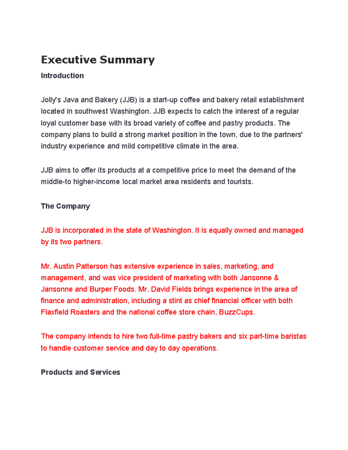 business plan sample - Executive Summary Introduction Jolly's Java and ...