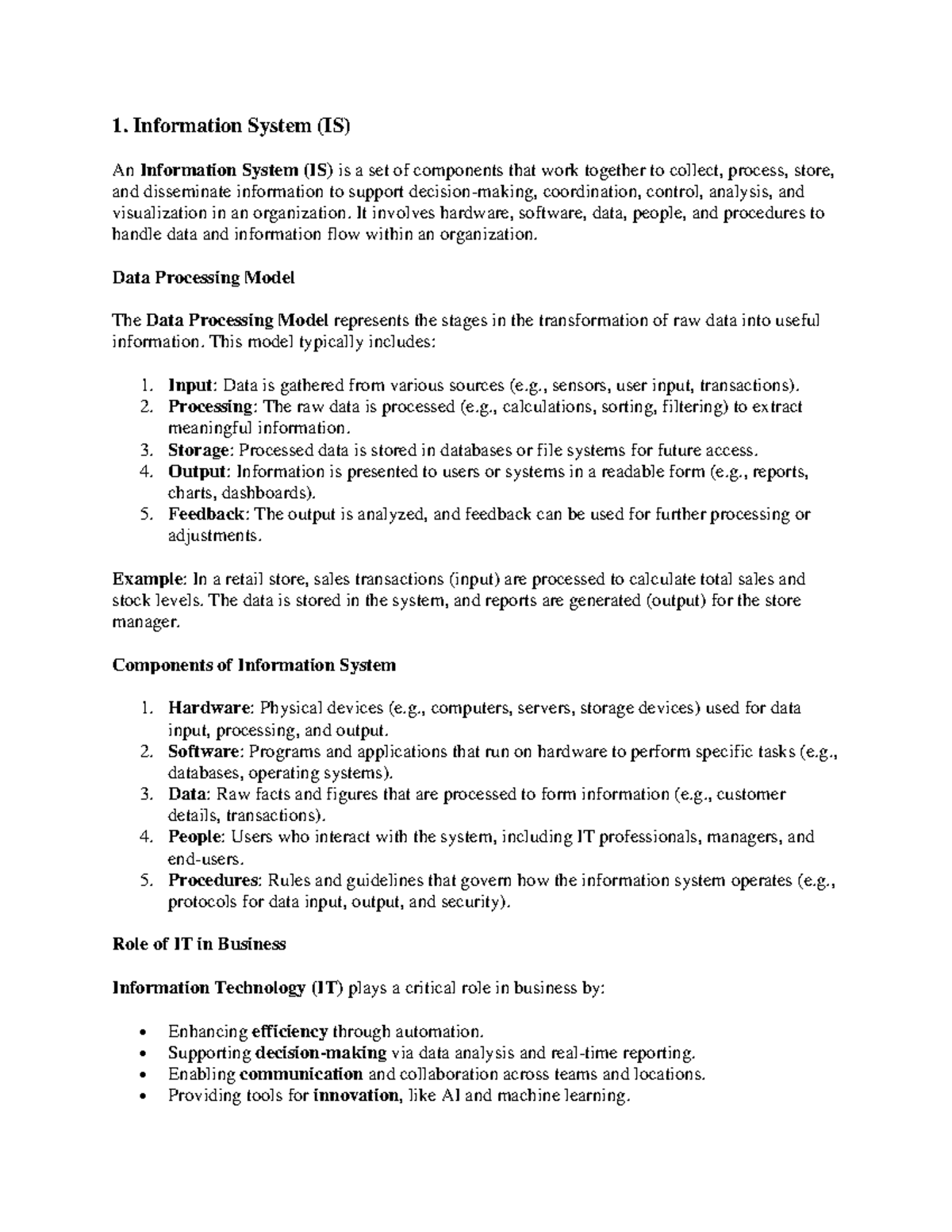 INFO SYS Model Questions & Key Concepts for IS 101 Students - Studocu