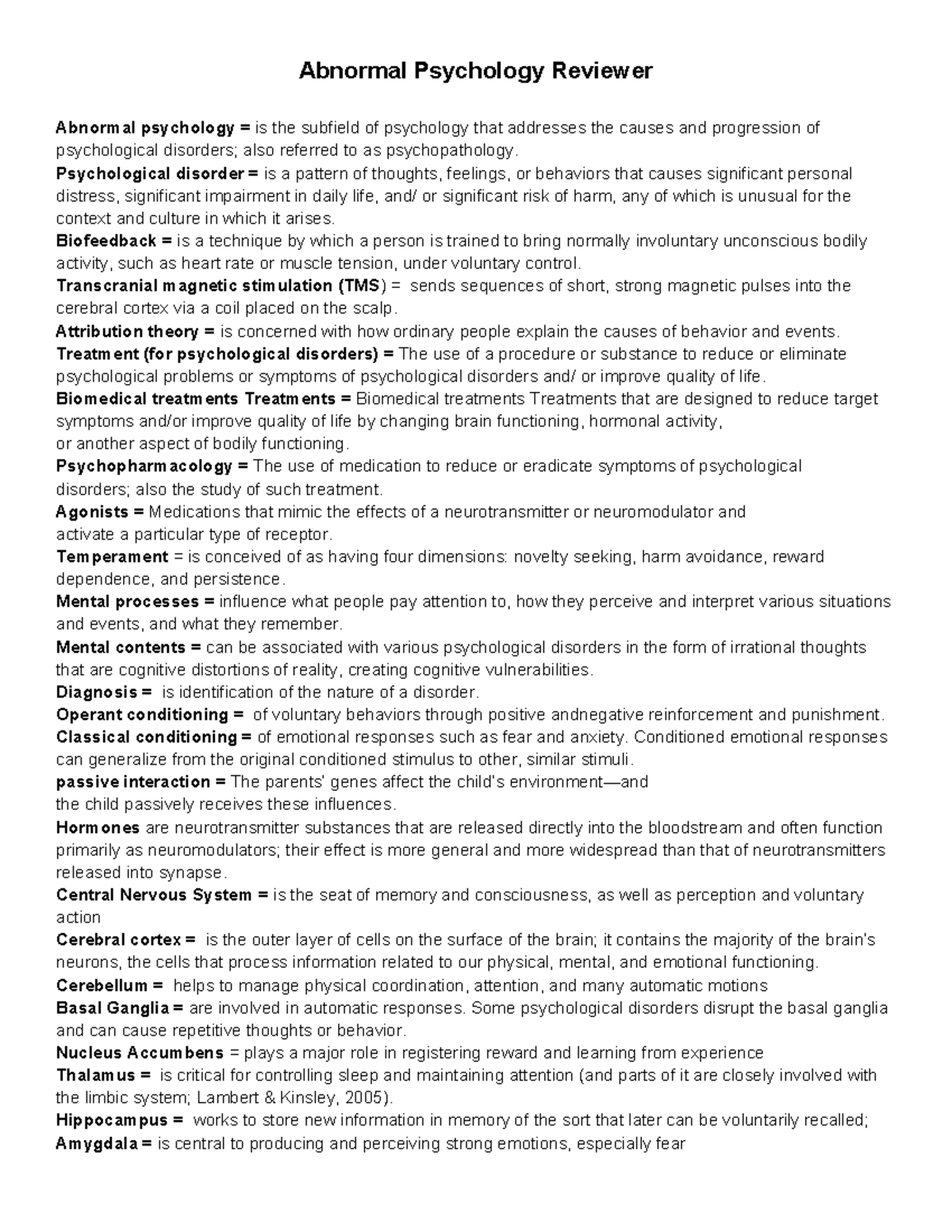 Abnormal Psychology (PSY 301) Comprehensive Study Guide - Studocu