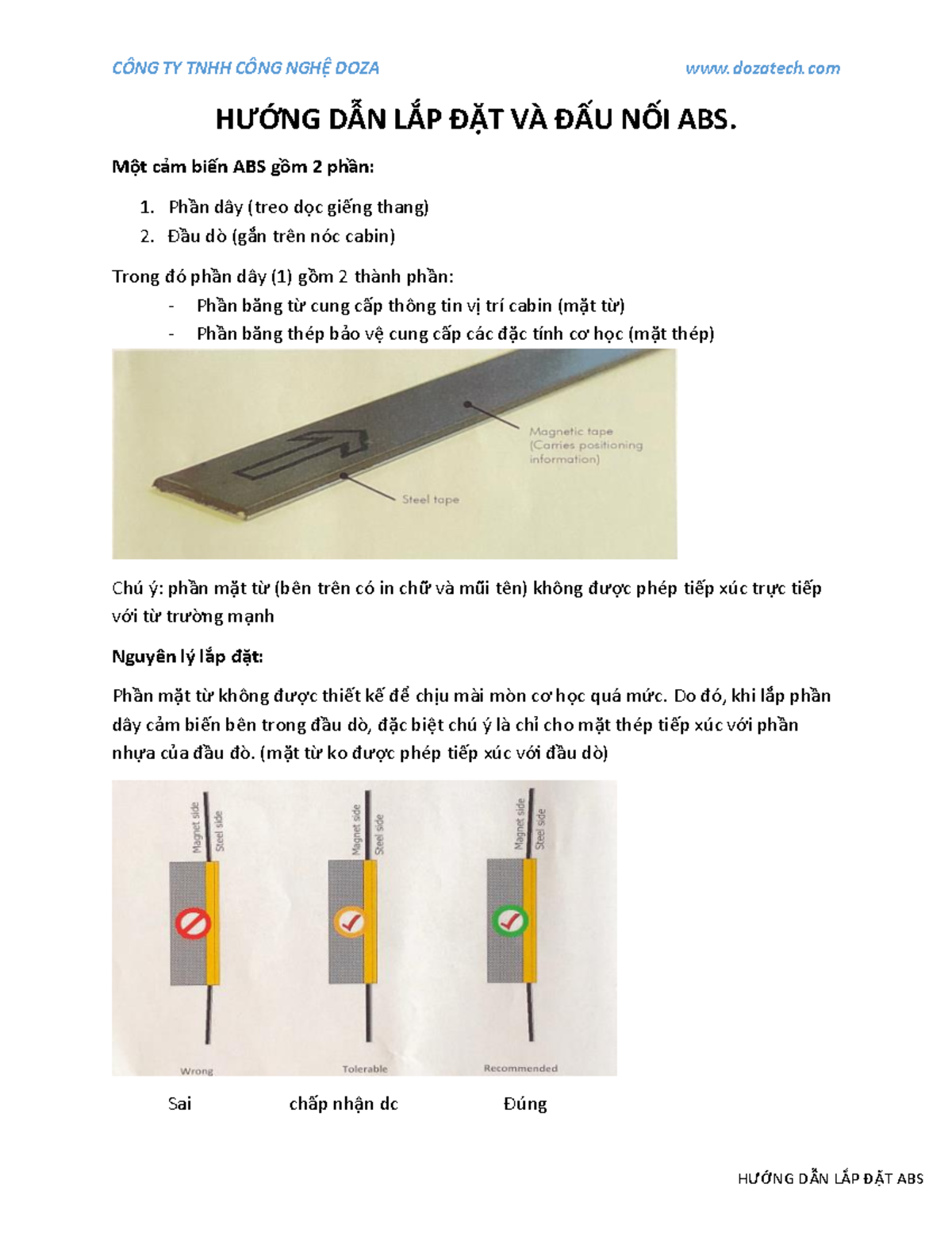 HƯỚNG DẪN LẮP ĐẶT CẢM BIẾN ABS - CÔNG TY TNHH CÔNG NGHỆ DOZA - Studocu
