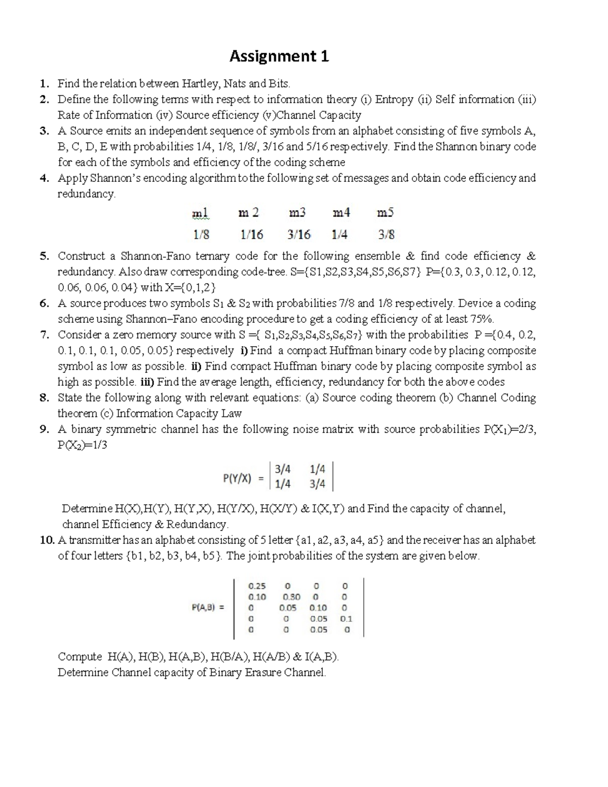 Assignment 1: Information Theory Concepts and Coding Techniques - Studocu