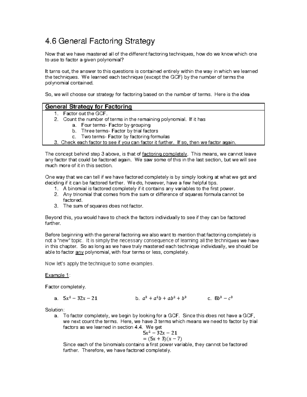 4 6 - Mathematics - 4 General Factoring Strategy Now that we have ...