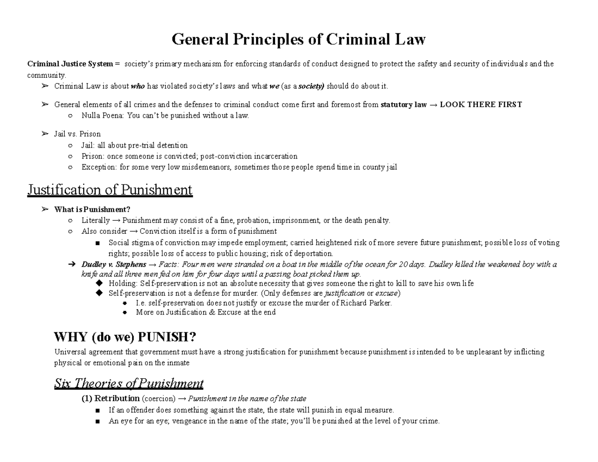 Jaros Criminal Law - General Principles & Theories of Punishment - Studocu