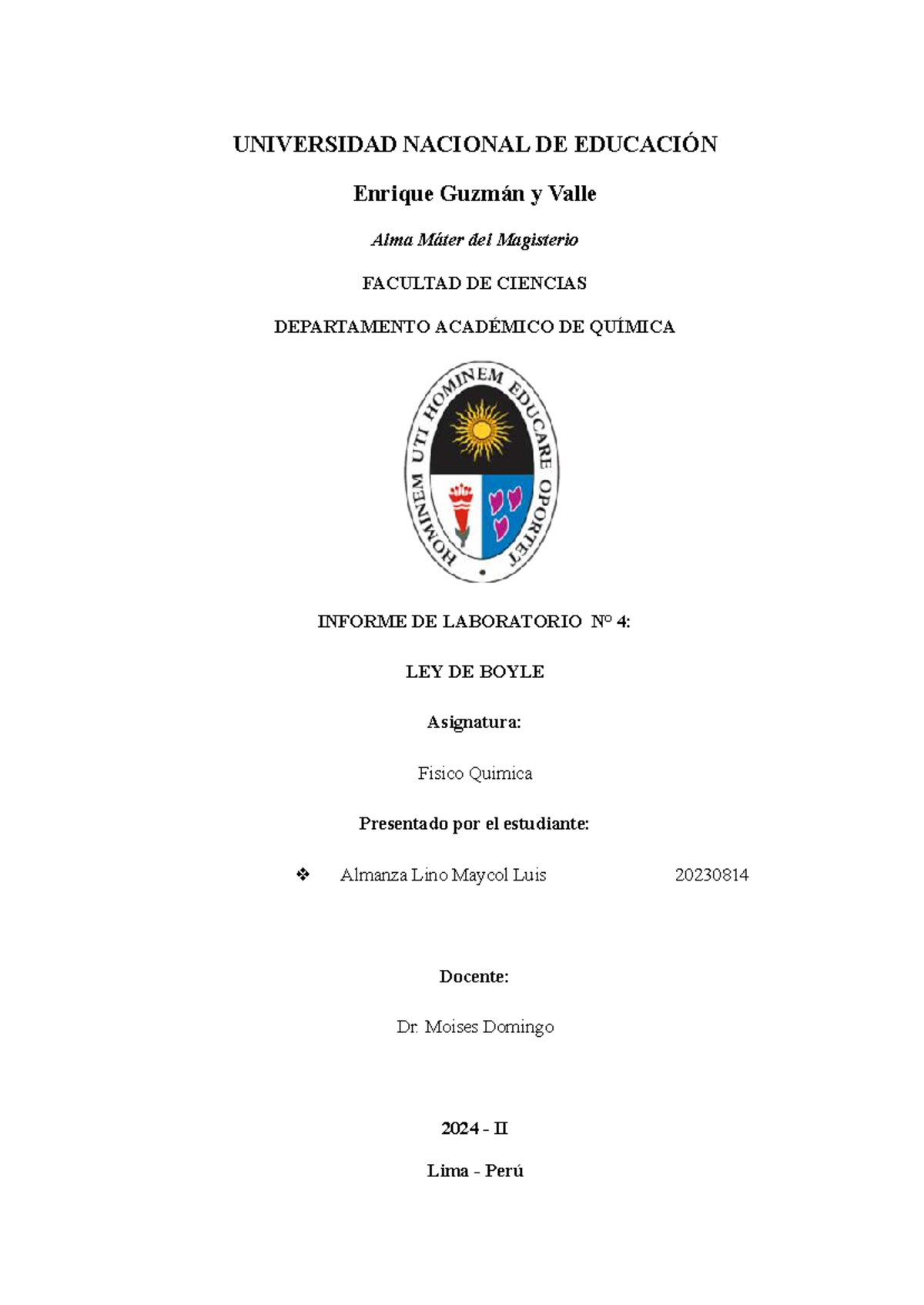 Informe de Laboratorio N° 5: Ley de Boyle - Fisico Quimica 2023 - Studocu