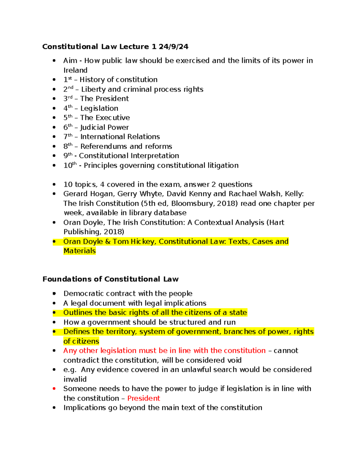 Constitutional Law Lecture 1 - Any evidence covered in an unlawful ...