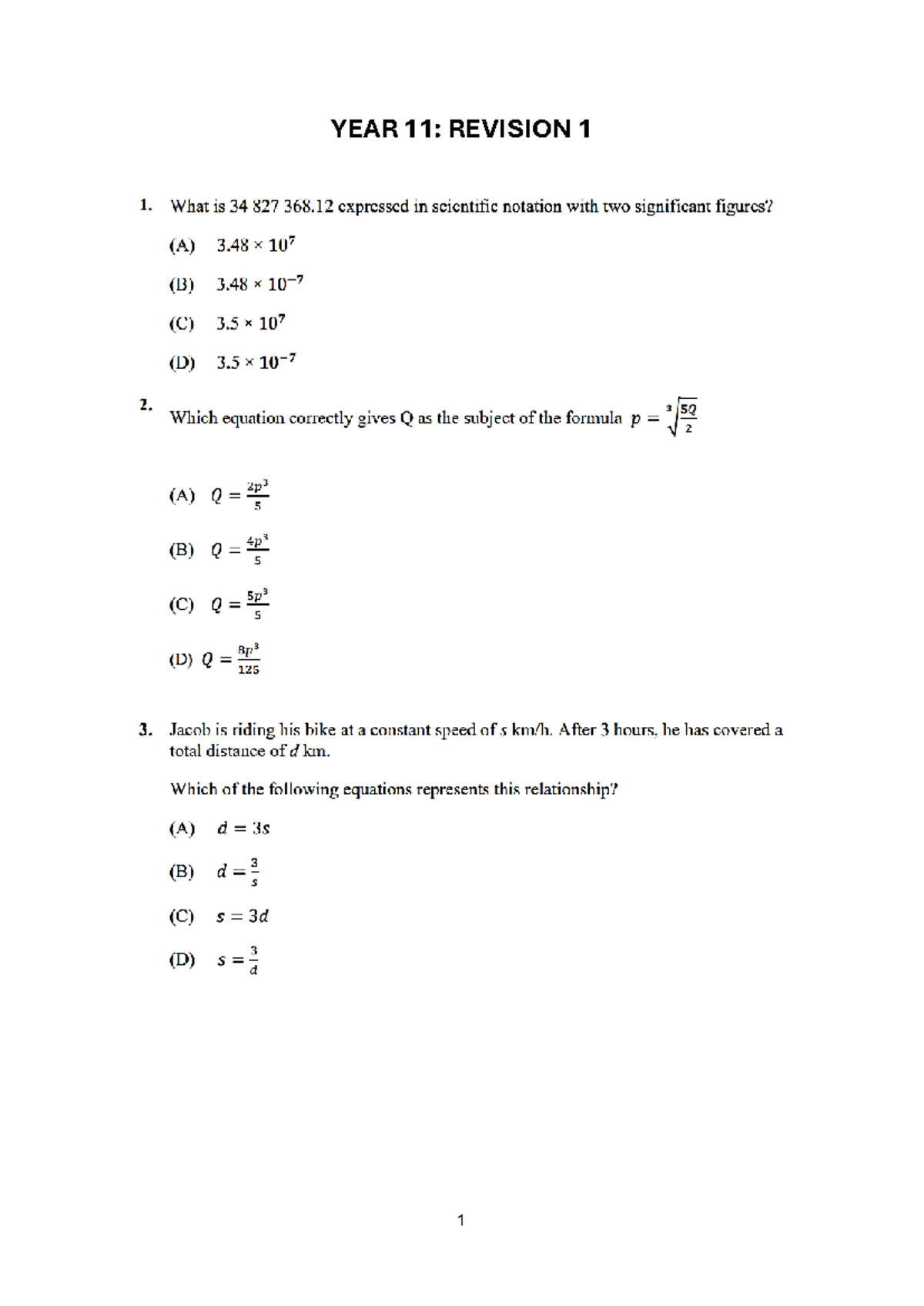 YEAR 11: MATHS STANDARD PRELIM PRACTICE REVISION 1 - Studocu