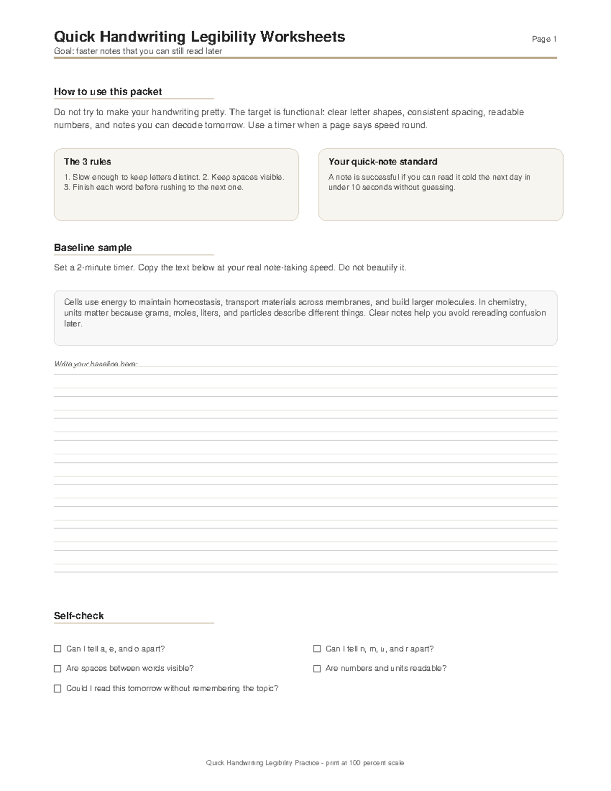 Quick Handwriting Legibility Worksheets: Practice for Faster Notes ...