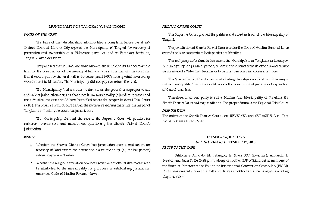 Local Government Cases: Key Rulings and Legal Principles - Studocu