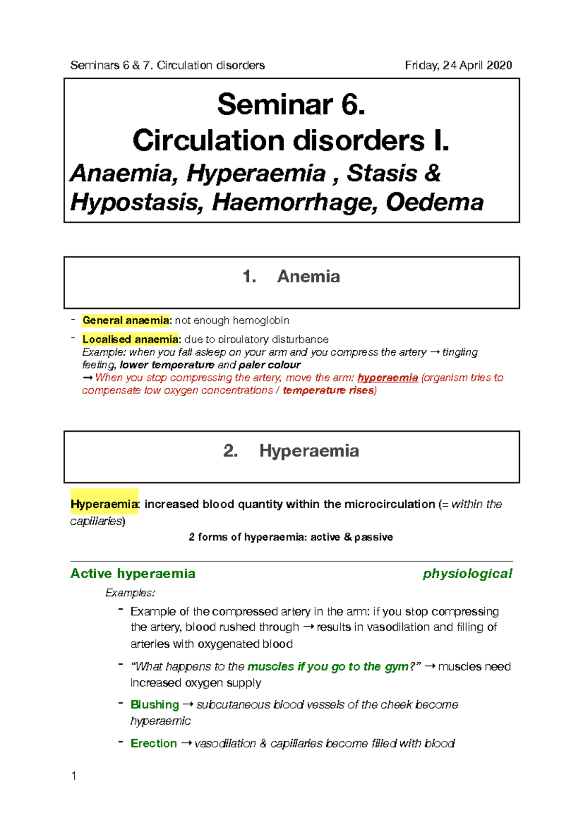 Seminars 6 & 7. Circulation Disorders. - Seminar 6. Circulation ...