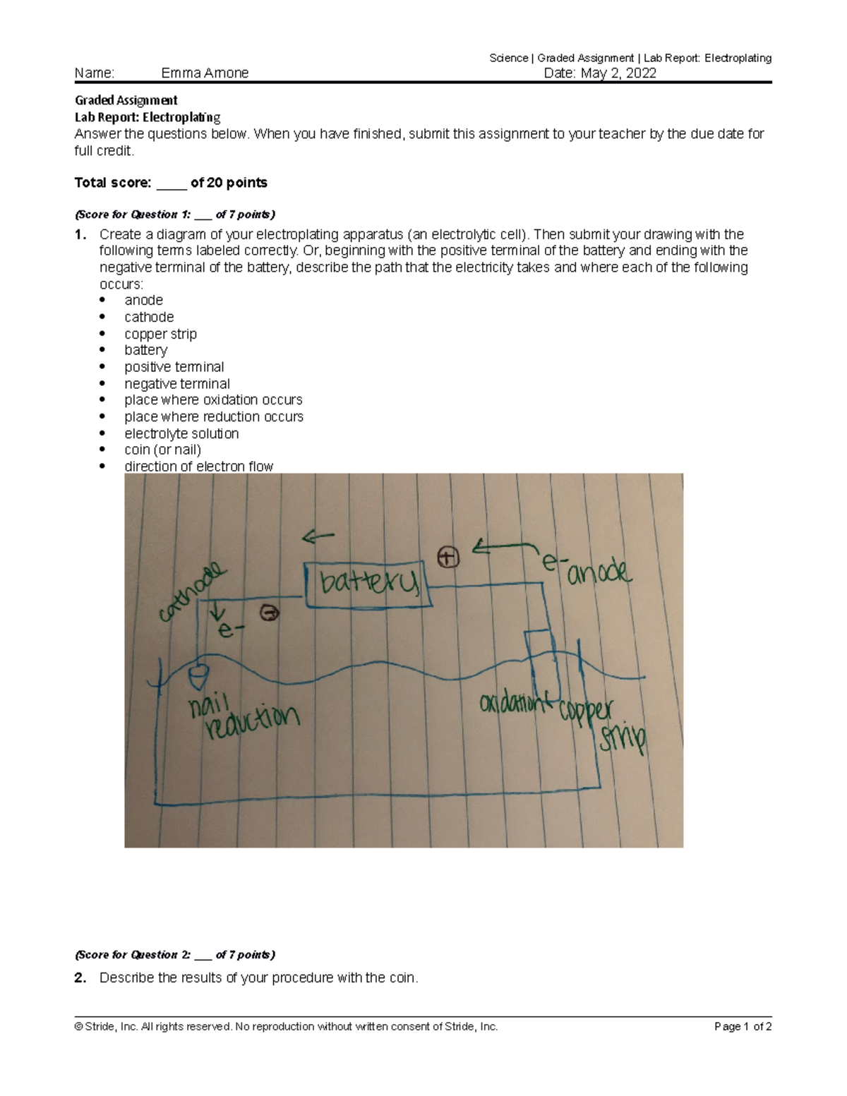 Chemistry 6.03 Lab Report: Electroplating by Emma Arnone - Studocu