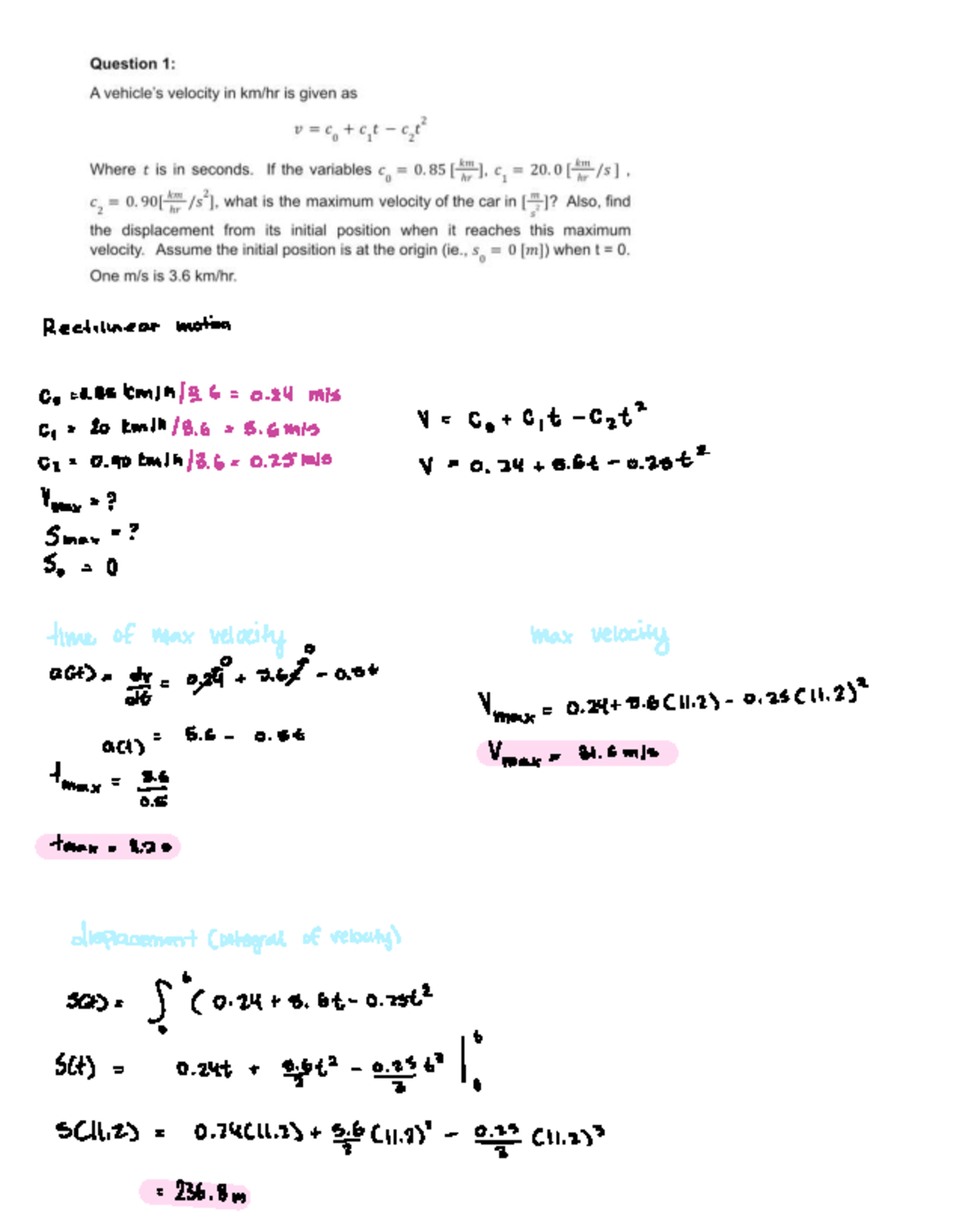 Assignment 1: Velocity and Displacement Analysis in Motion - Studocu