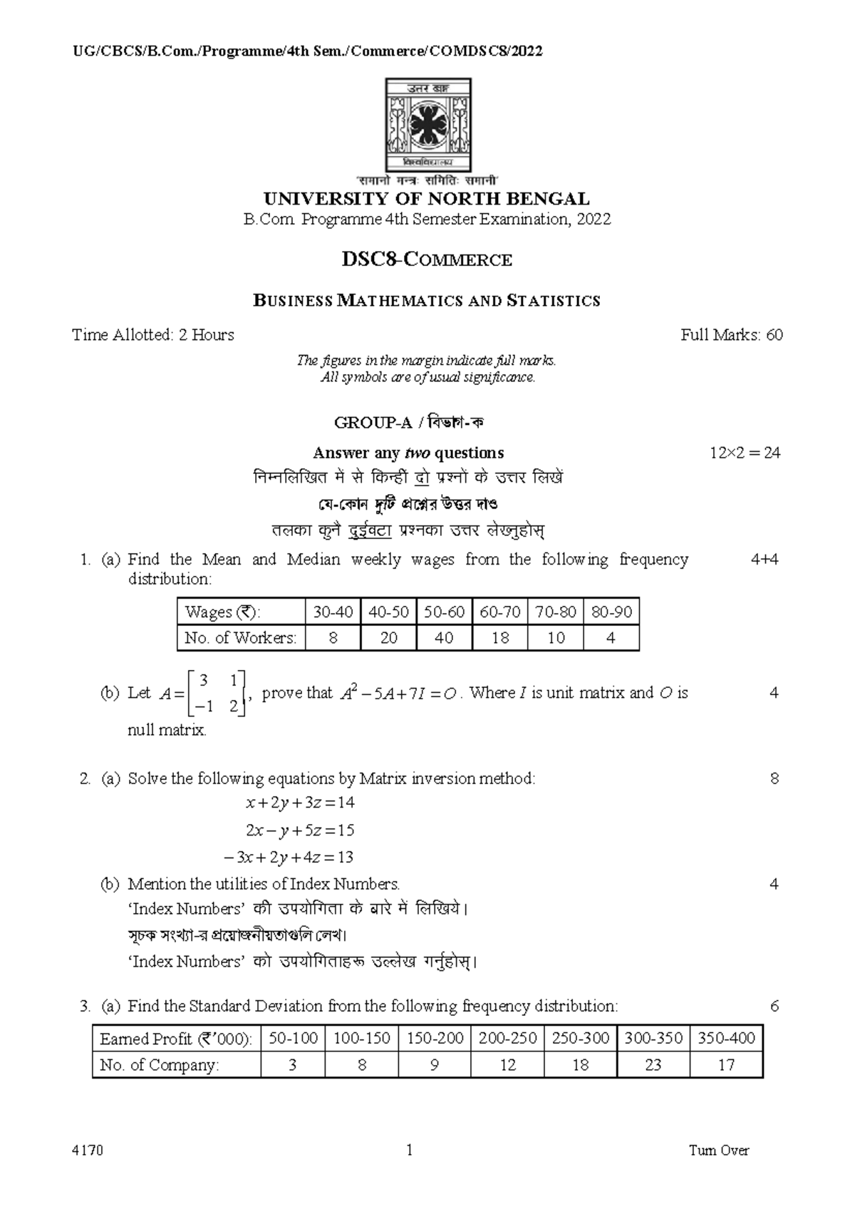 B.Com 4th Sem Final Exam: Business Mathematics & Statistics Notes - Studocu
