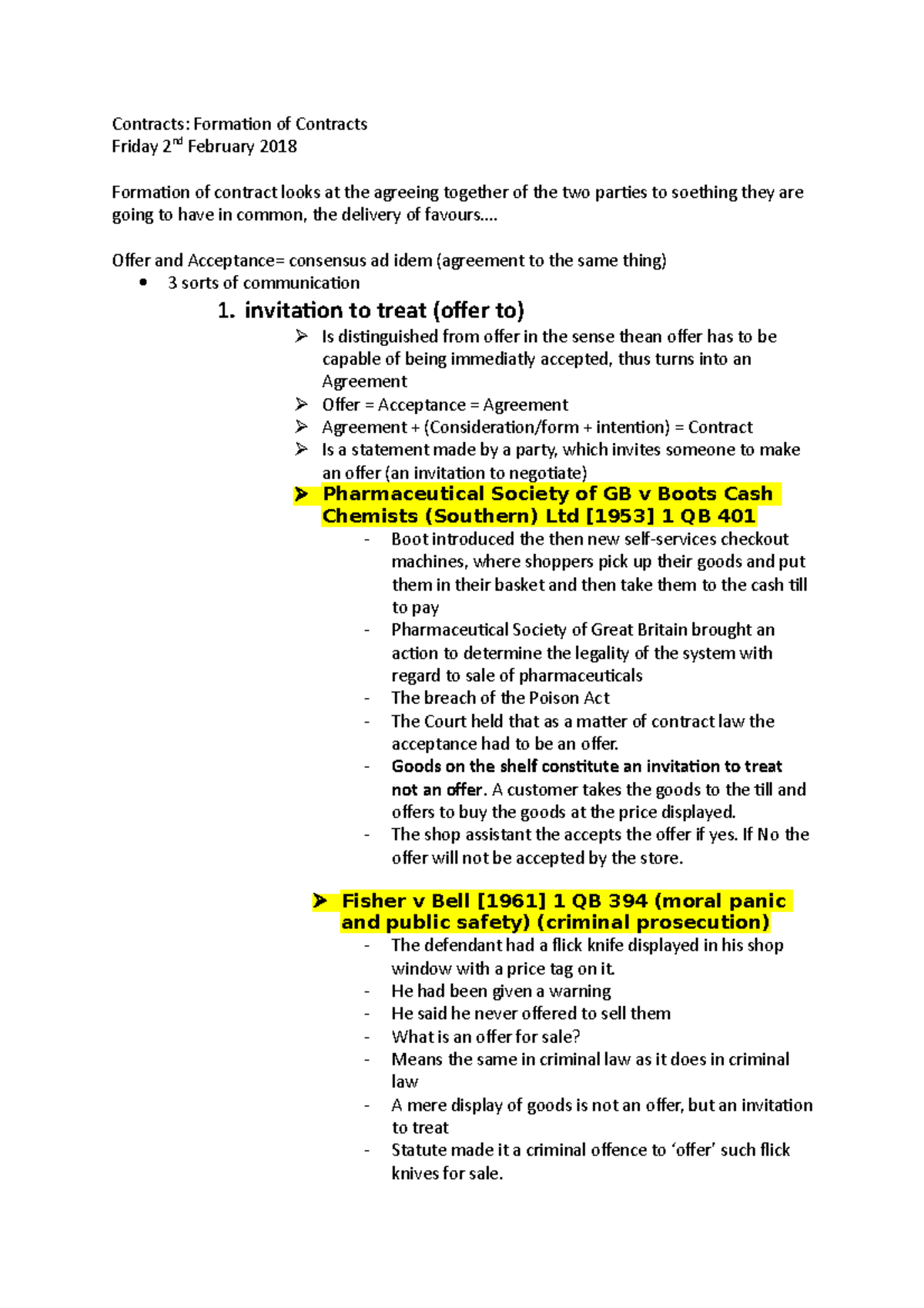 Contract Law- offer and Acceptance - Contracts: Formation of Contracts ...